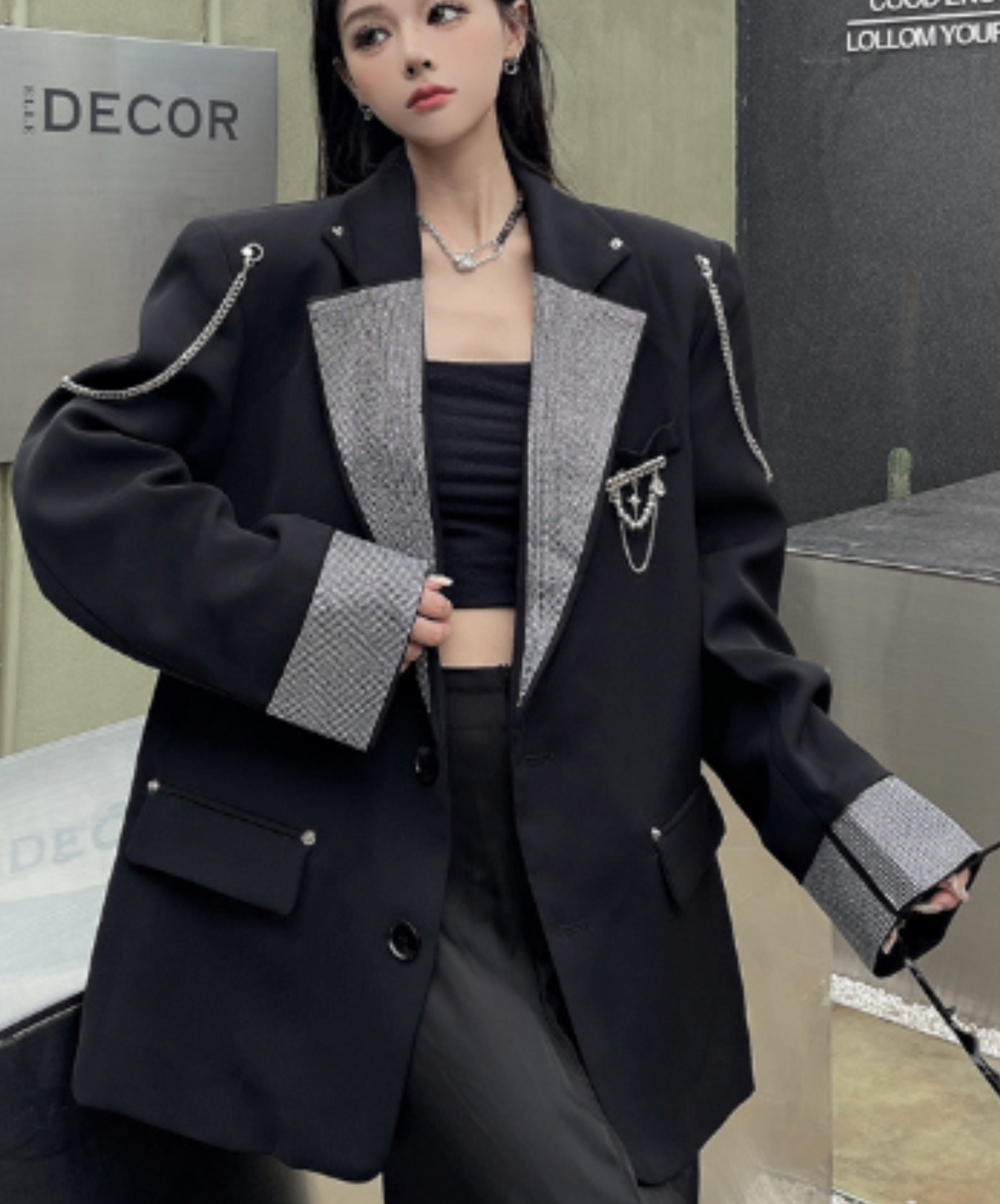 metallic-like chain decoration jacket EN1985