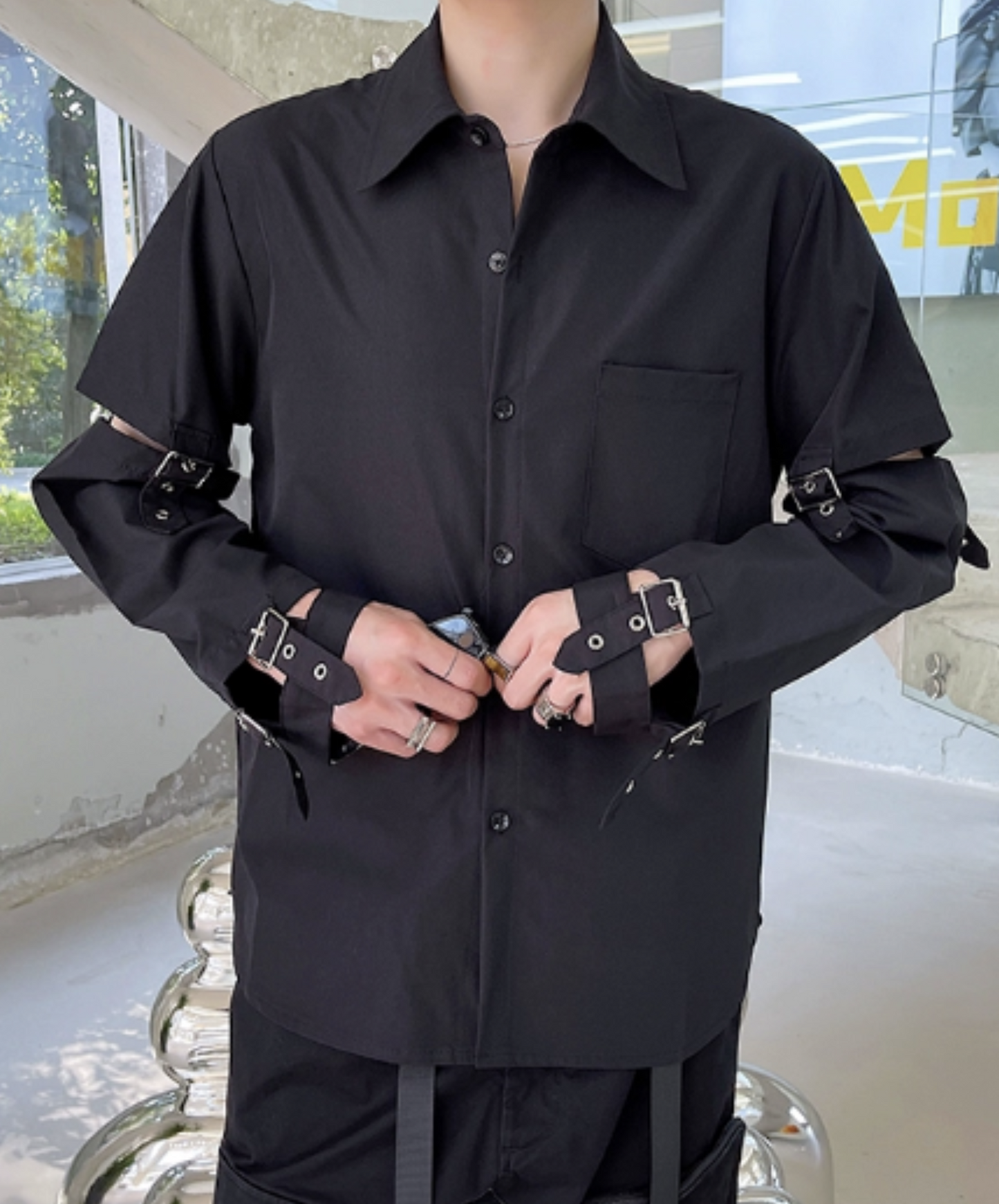 dark buckle decoration shirt EN1052