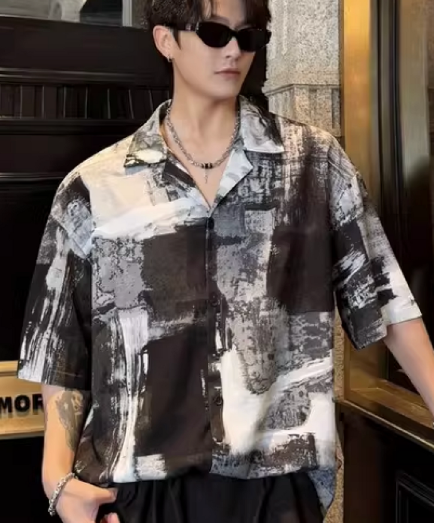 dark splicing print shirt EN2793