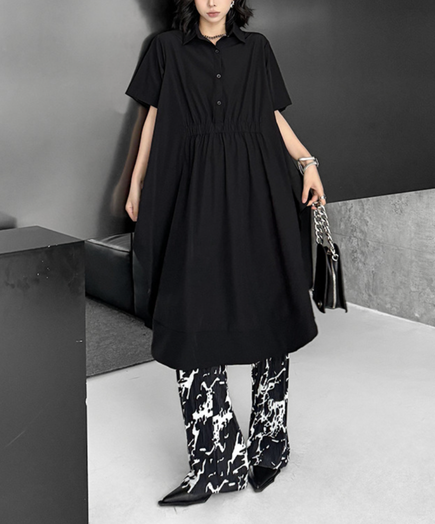 dark big silhouette waist mark long shirt EN2322