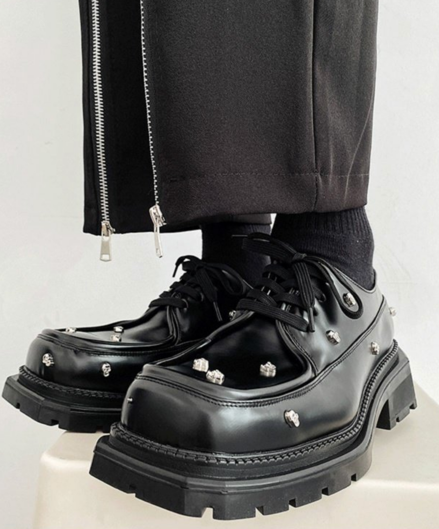rivet leather lace-ups shoes EN2361