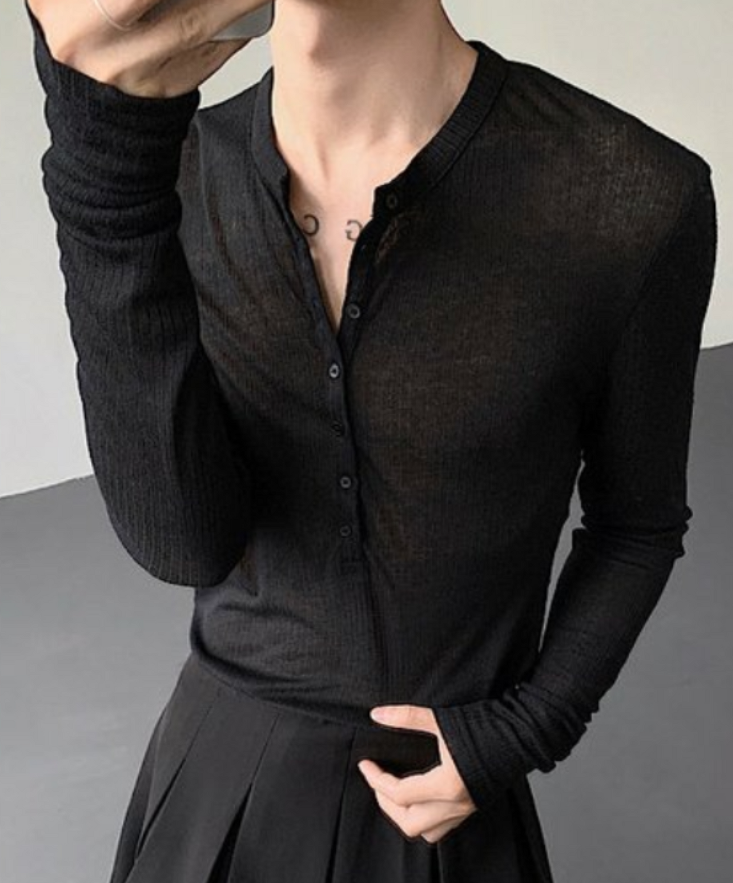 half-open thin long t-shirt EN2326
