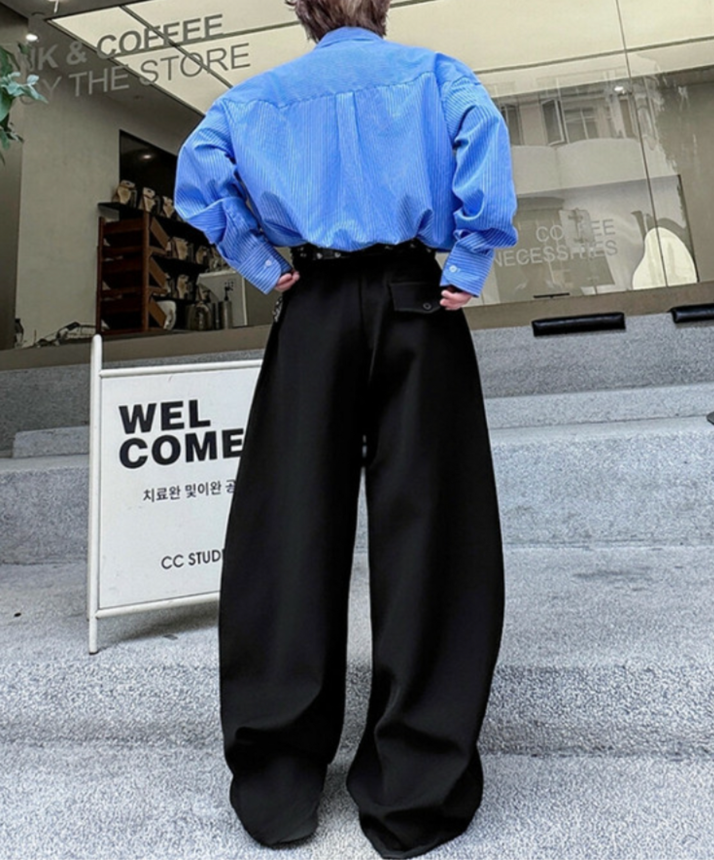 casual button design wide pants EN2338