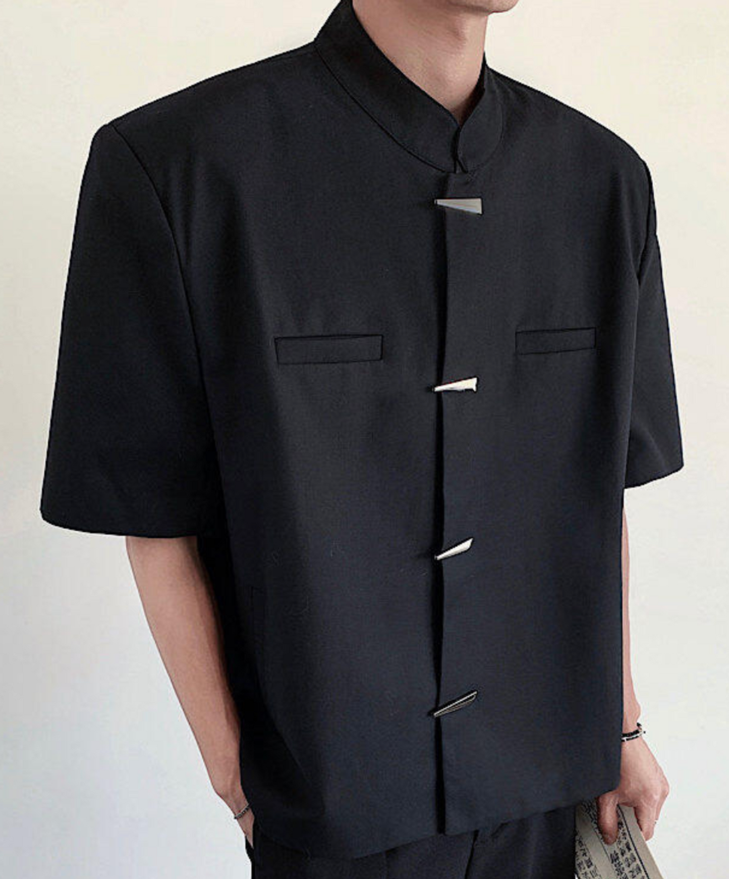 metal button chinese style stand collar shirt EN2100