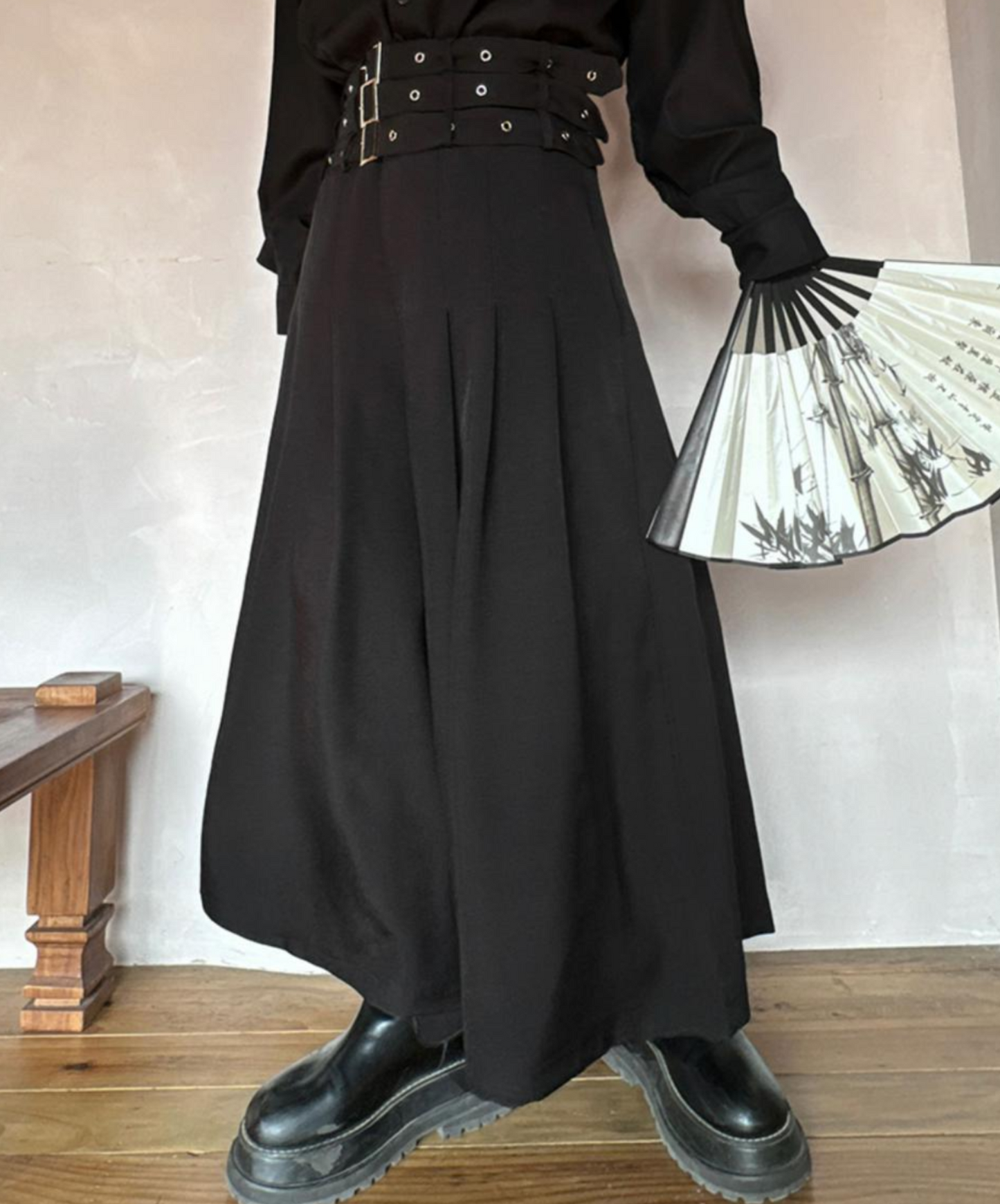 wide leg with three-stage belt long pants EN1526