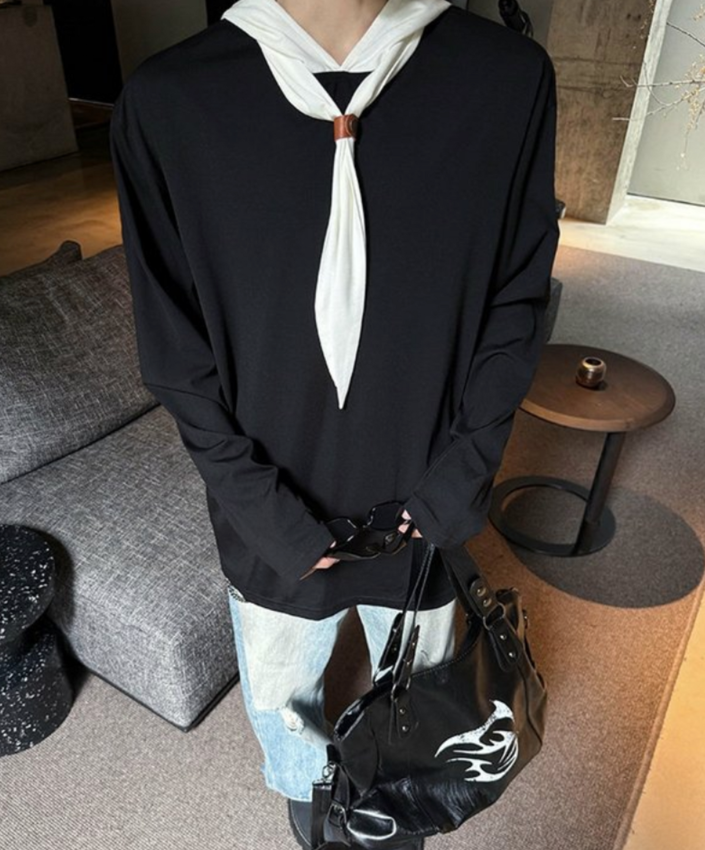 self-tie hood long t-shirt EN2311