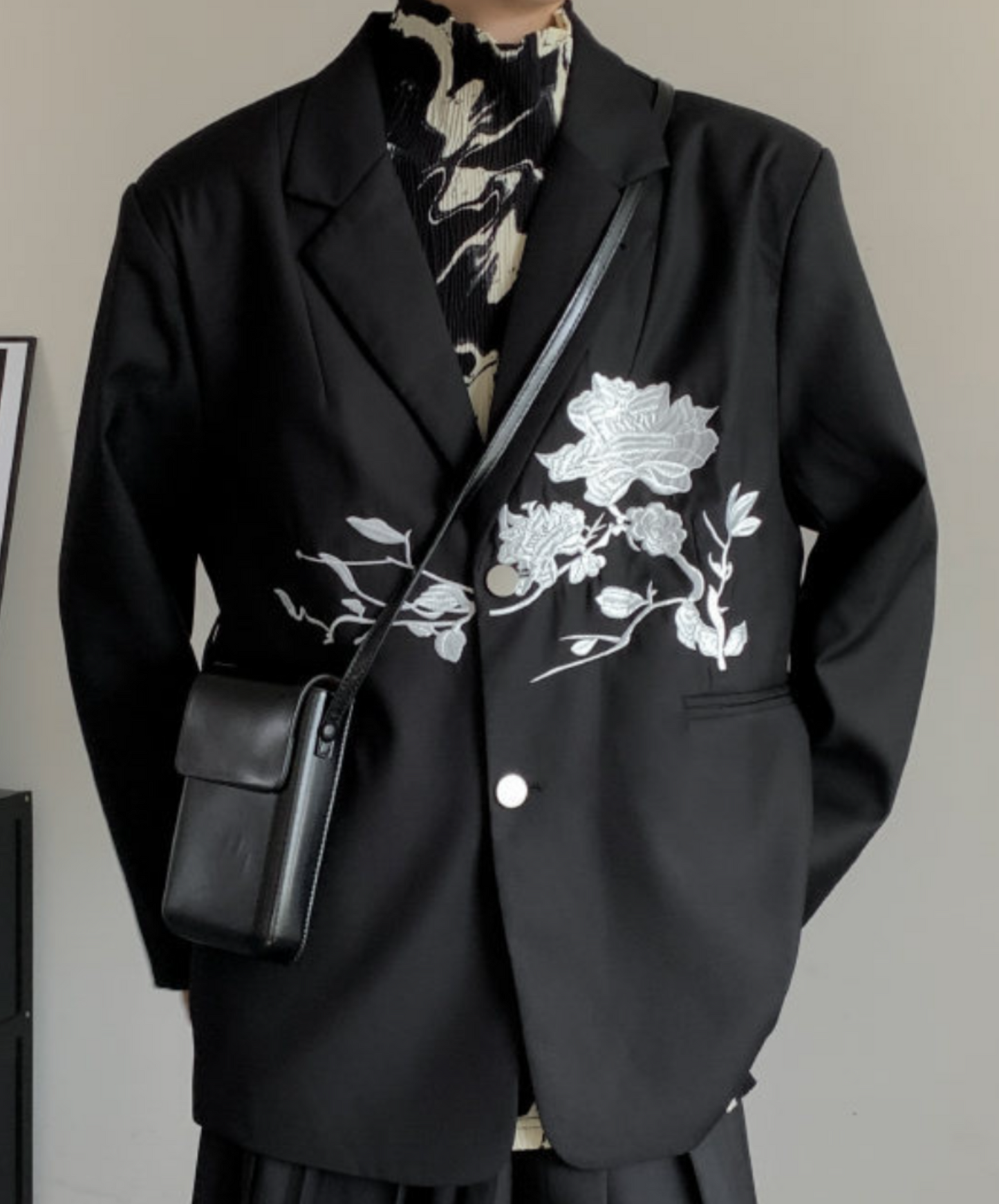 dark chinese style rose embroidery tailored jacket EN1535