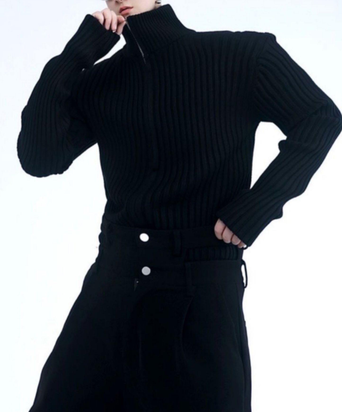 【style66】dark mode outfit set EN1890(jacket + sweater + pants set)