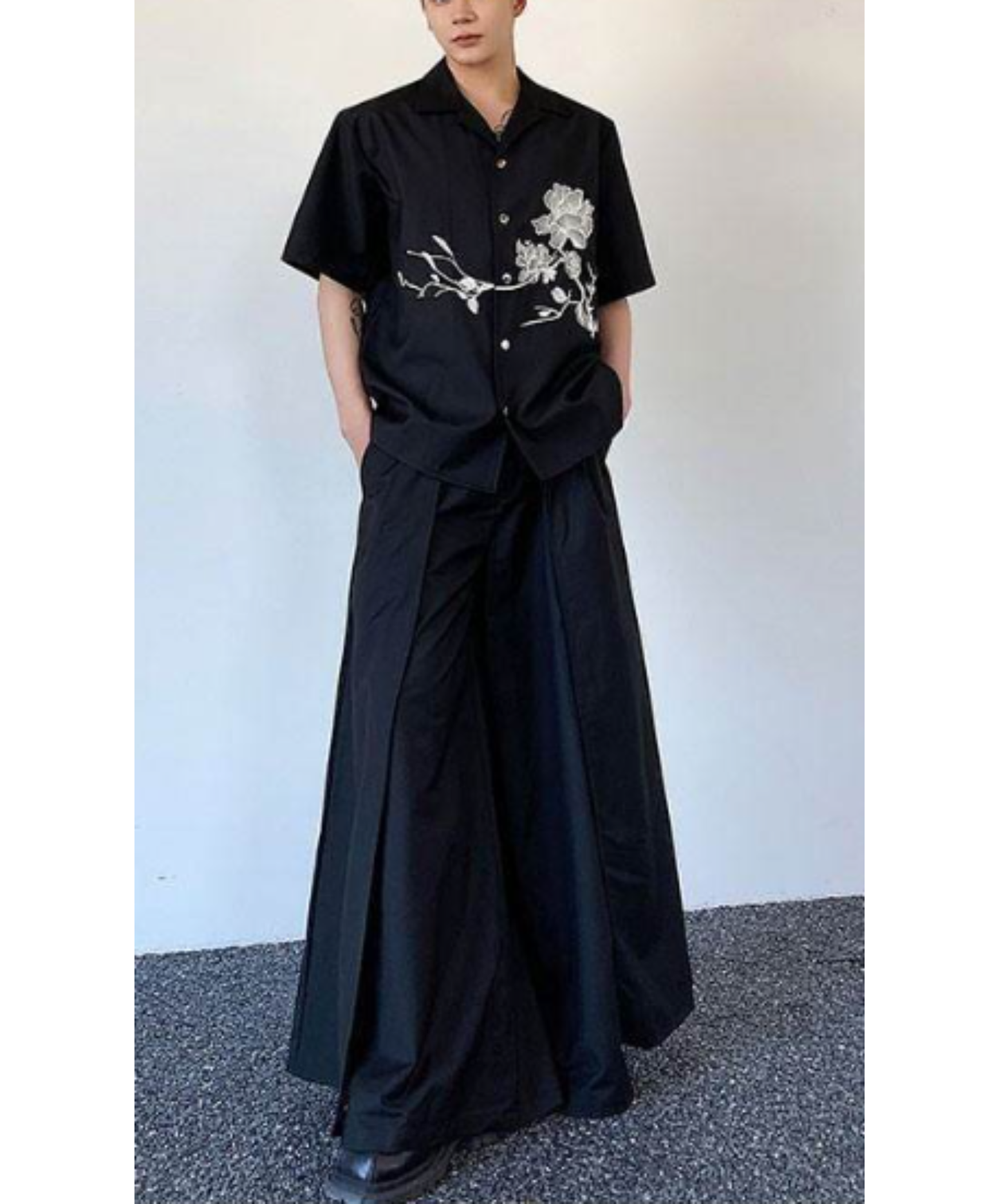 dark retro flower embroidery shirt EN2904