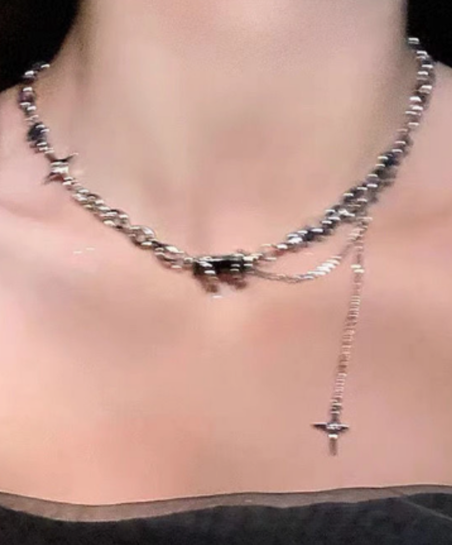 baroque stone and cross necklace EN1980