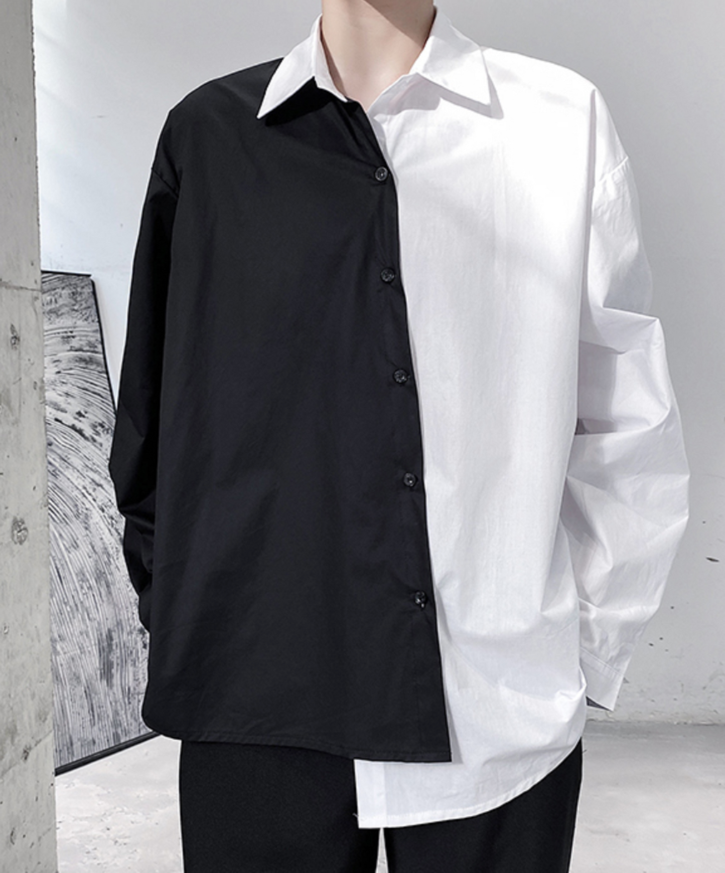 monotone contrast asymmetric shirt EN2046