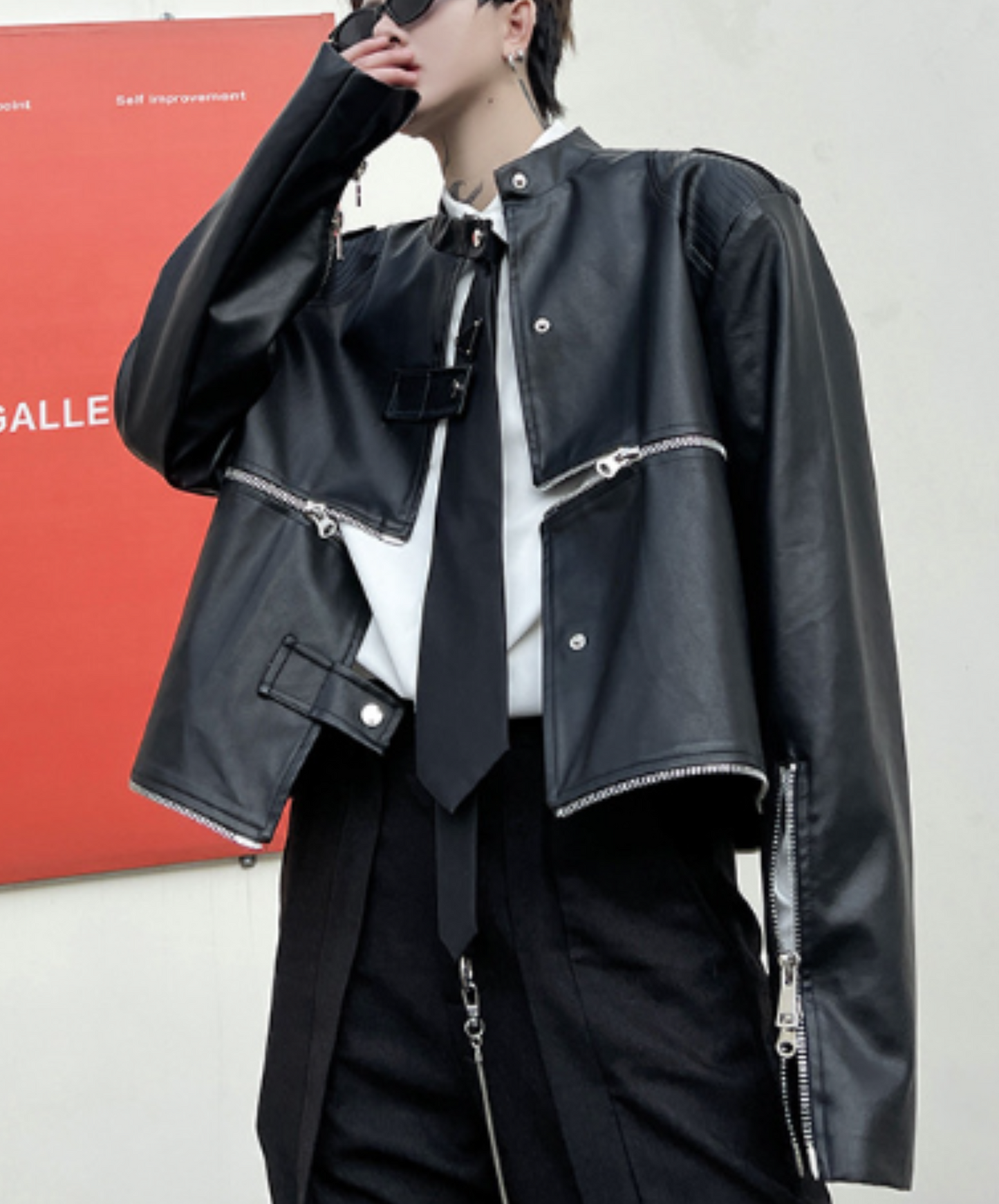 zip design leather jacket EN1229