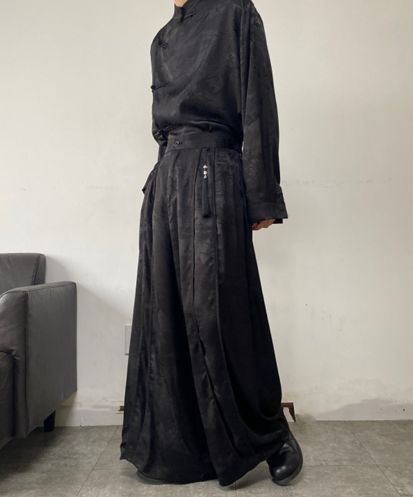 with chinese style printed tassel long pants EN1518