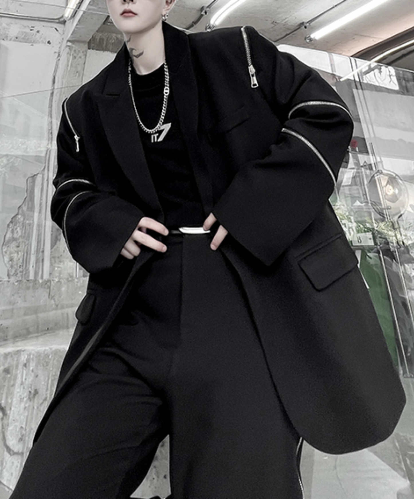 【style57】dark mode outfit set EN1854(jacket + sweater + pants set)