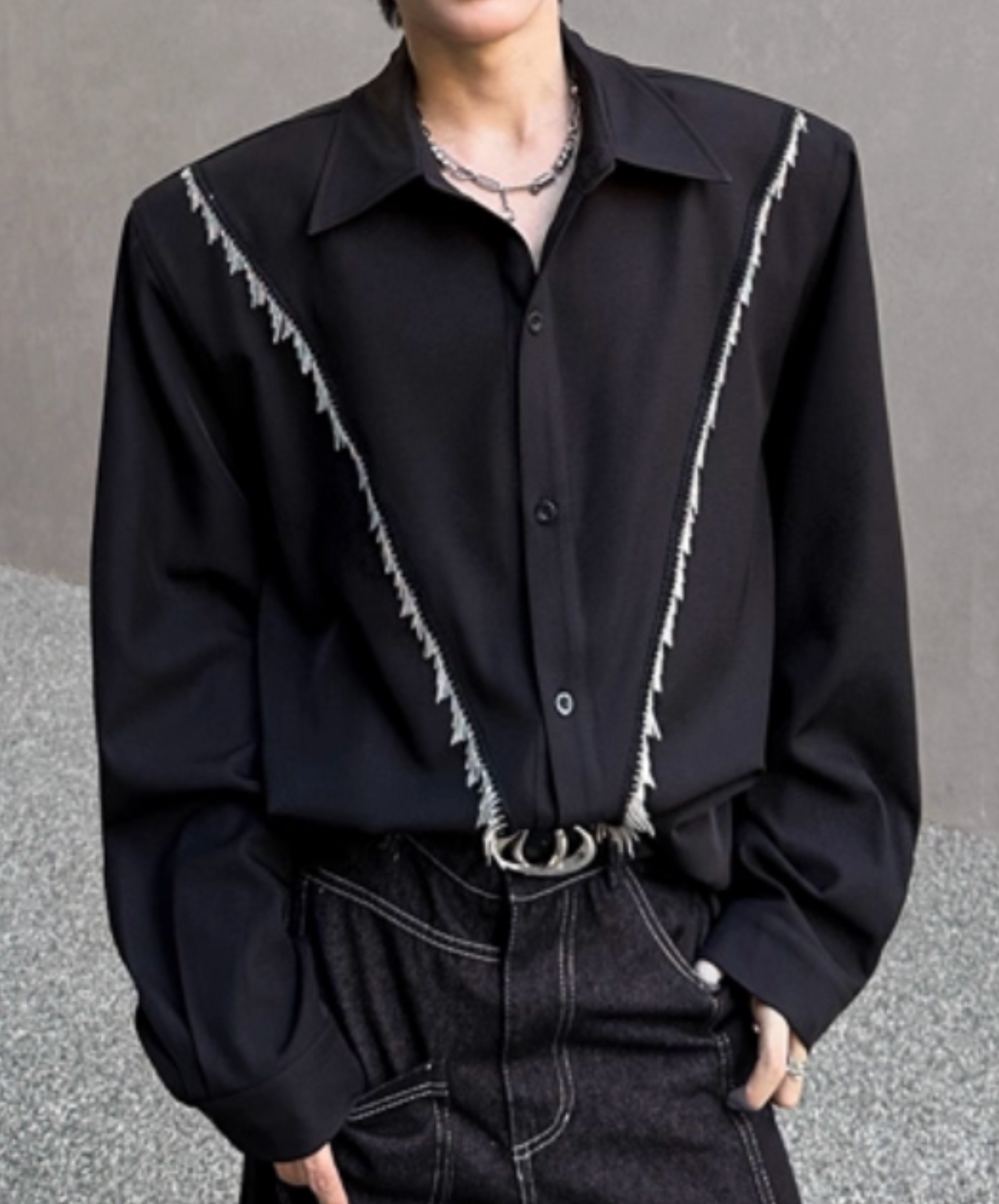 v-line fringe decoration shirt EN2435