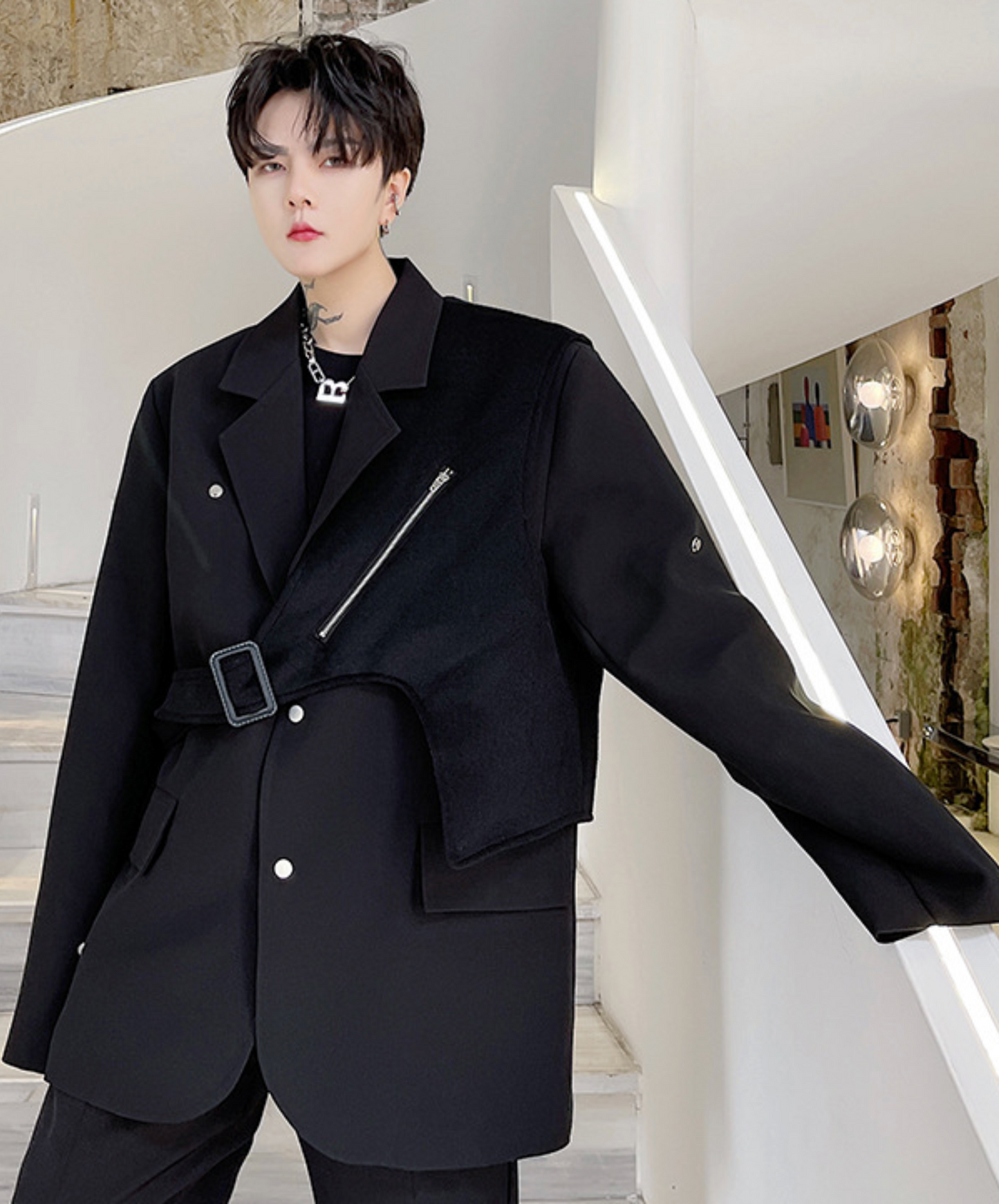 dark irregular design mix jacket EN2406