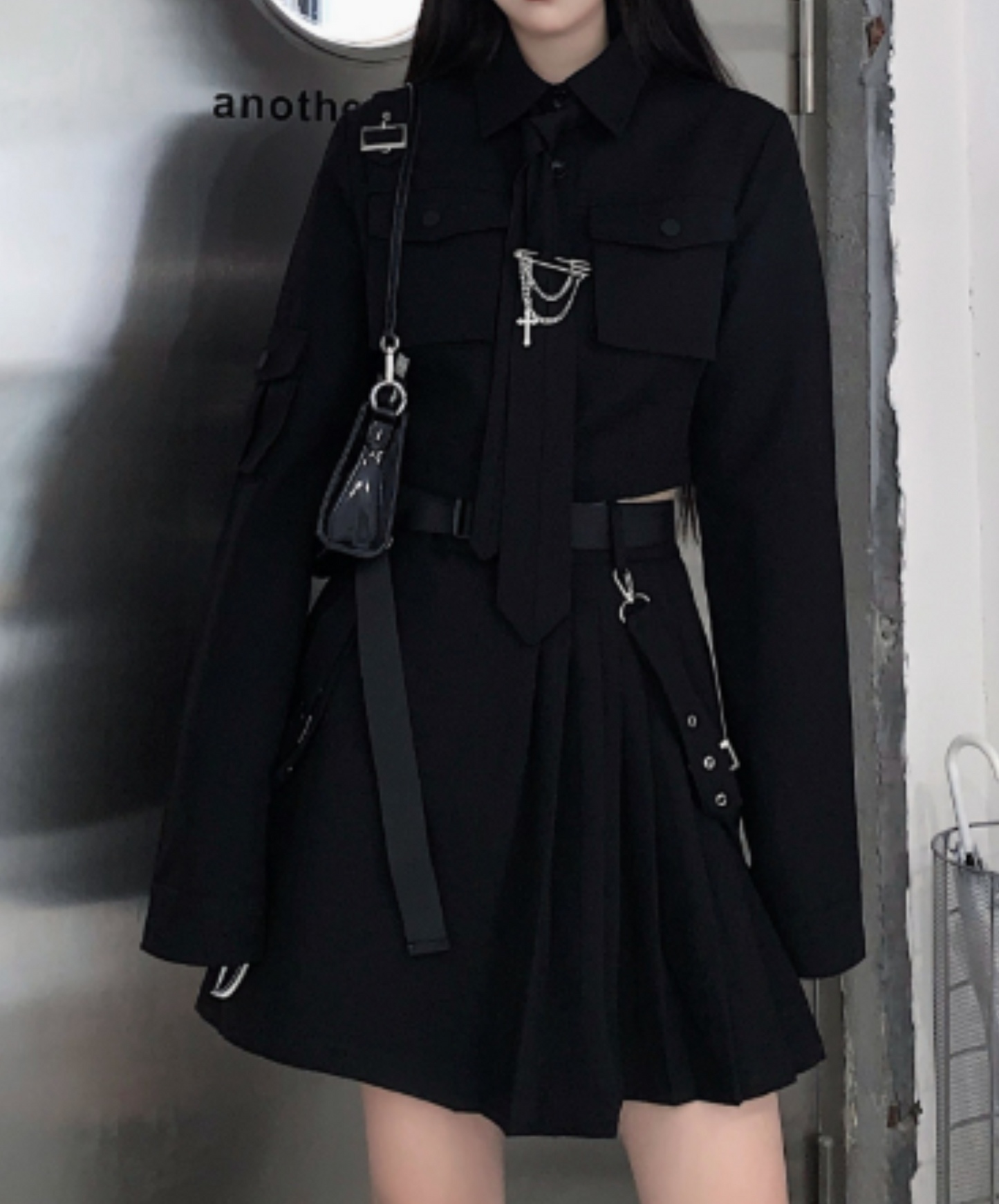【style72】dark mode outfit set EN1981( shirt+ skirt set)