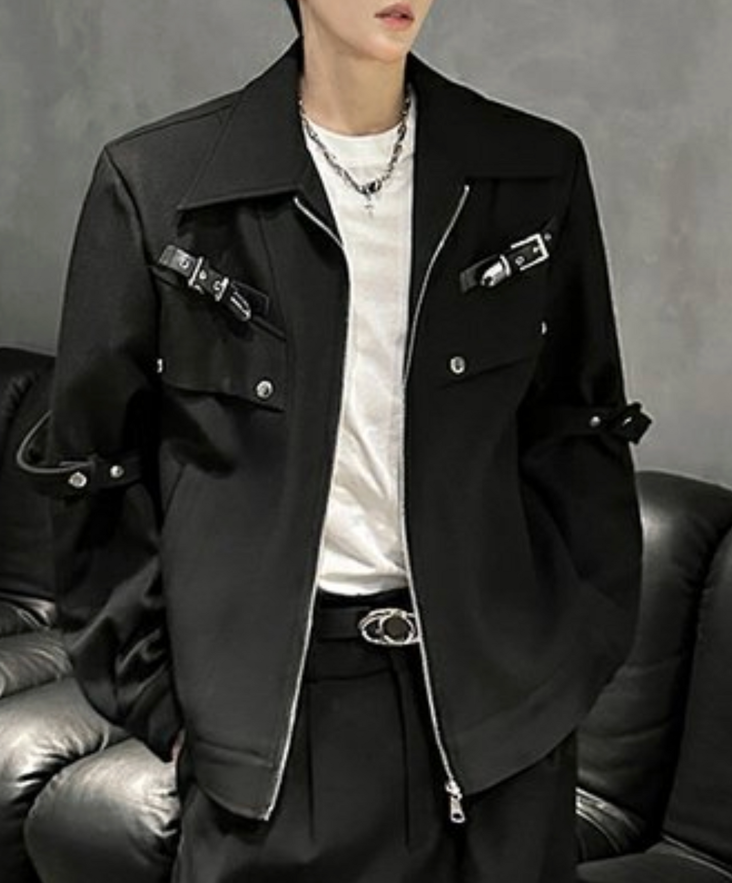 dark metal button short length jacket EN2455