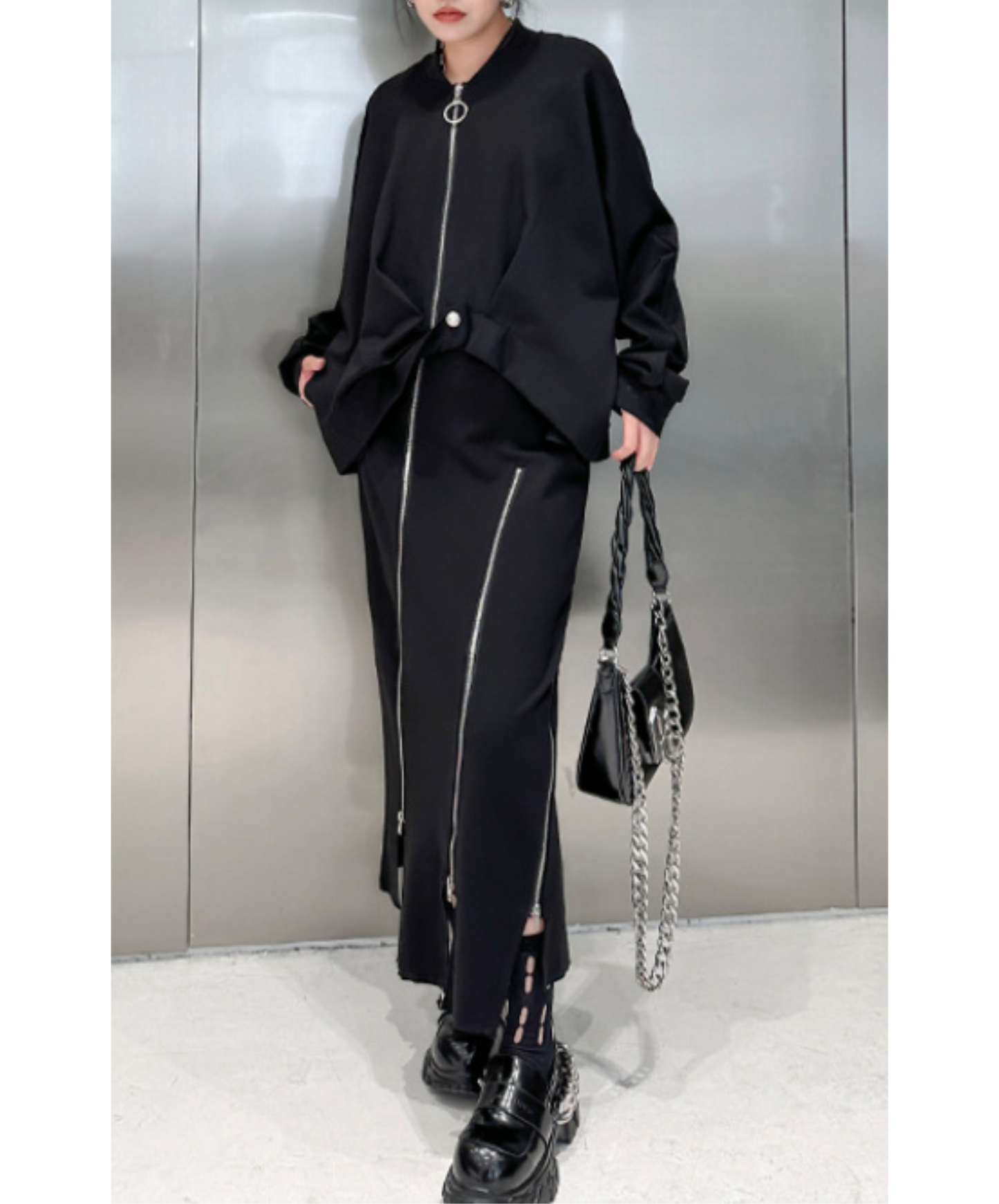 dark deformed hem design jacket EN2356