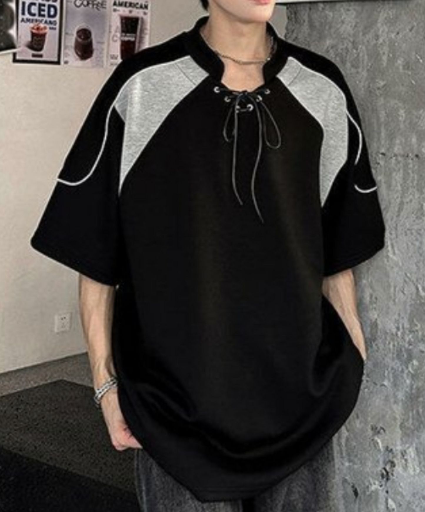 contrast stitched drawstring t-shirt EN2203