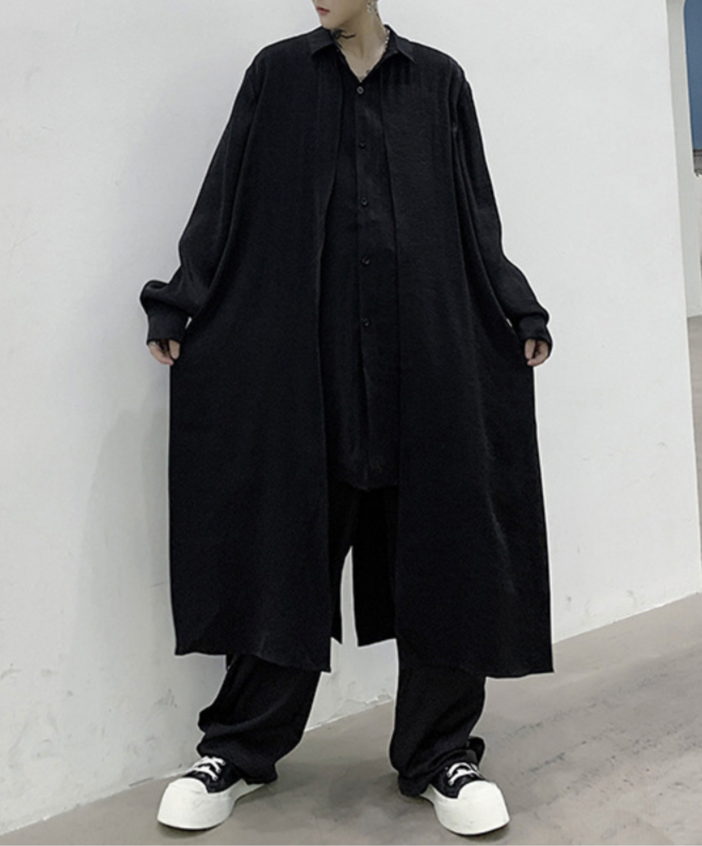 dark layered cloak drape long shirt EN2139