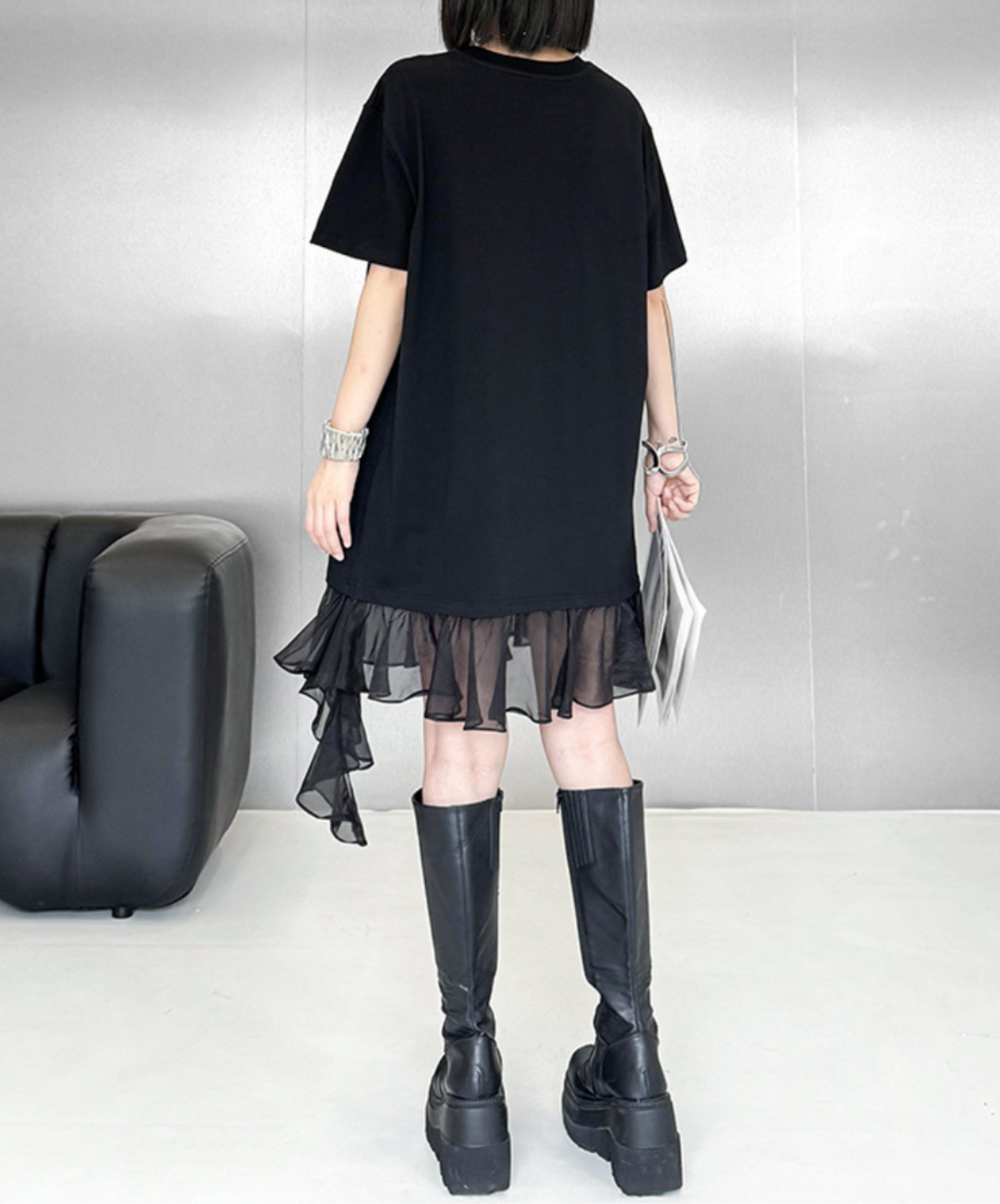 tulle ribbon print at hem t-shirt EN2307