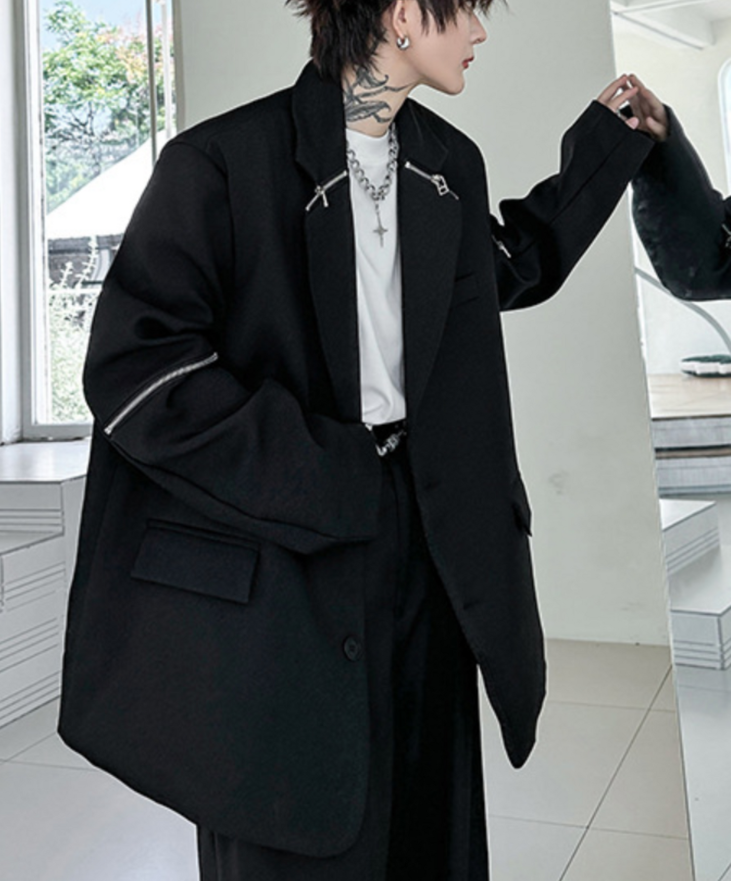 dark metal zipper decoration jacket EN1481