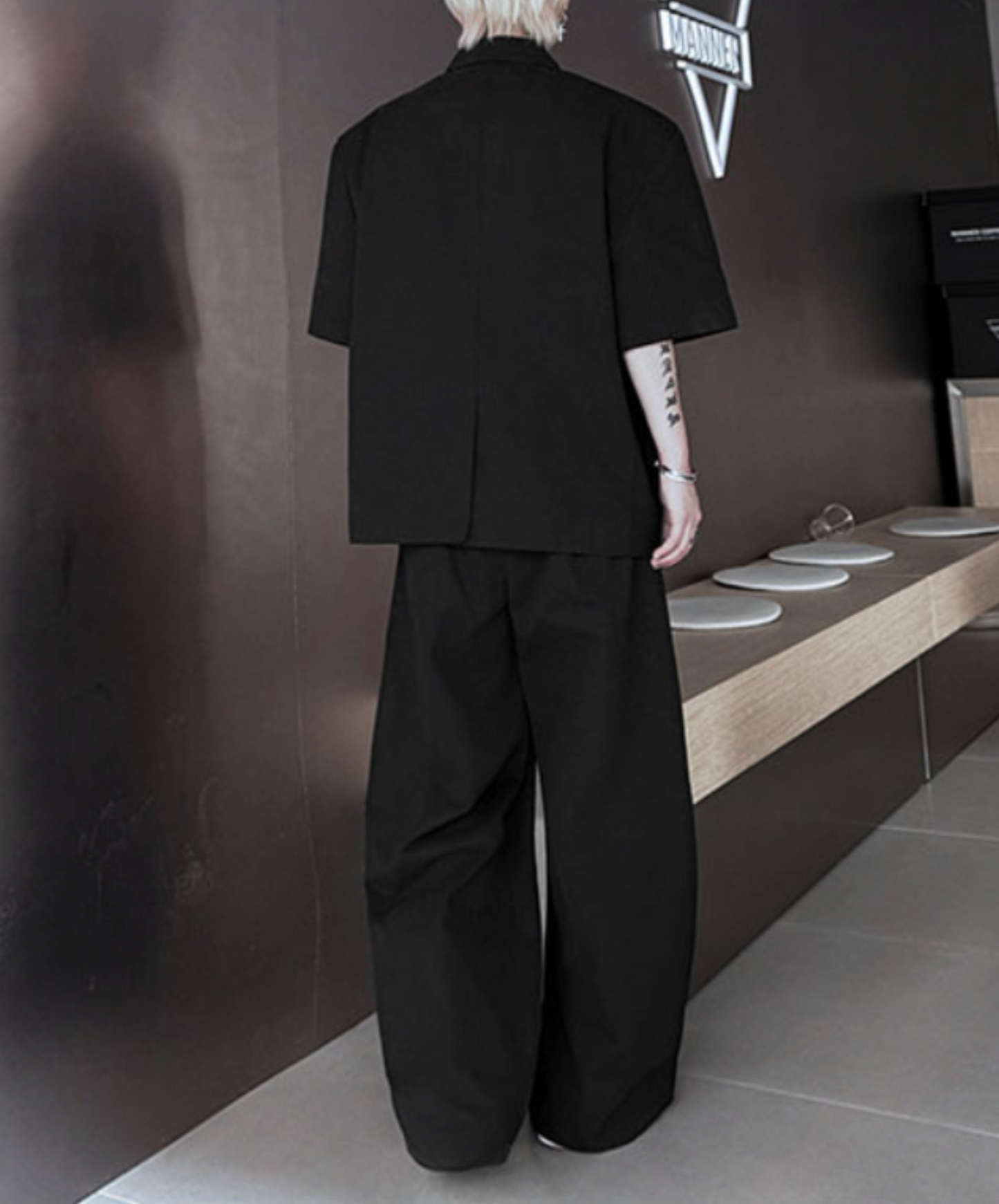 【style75】dark mode outfit set EN2114(shirt + pants set)