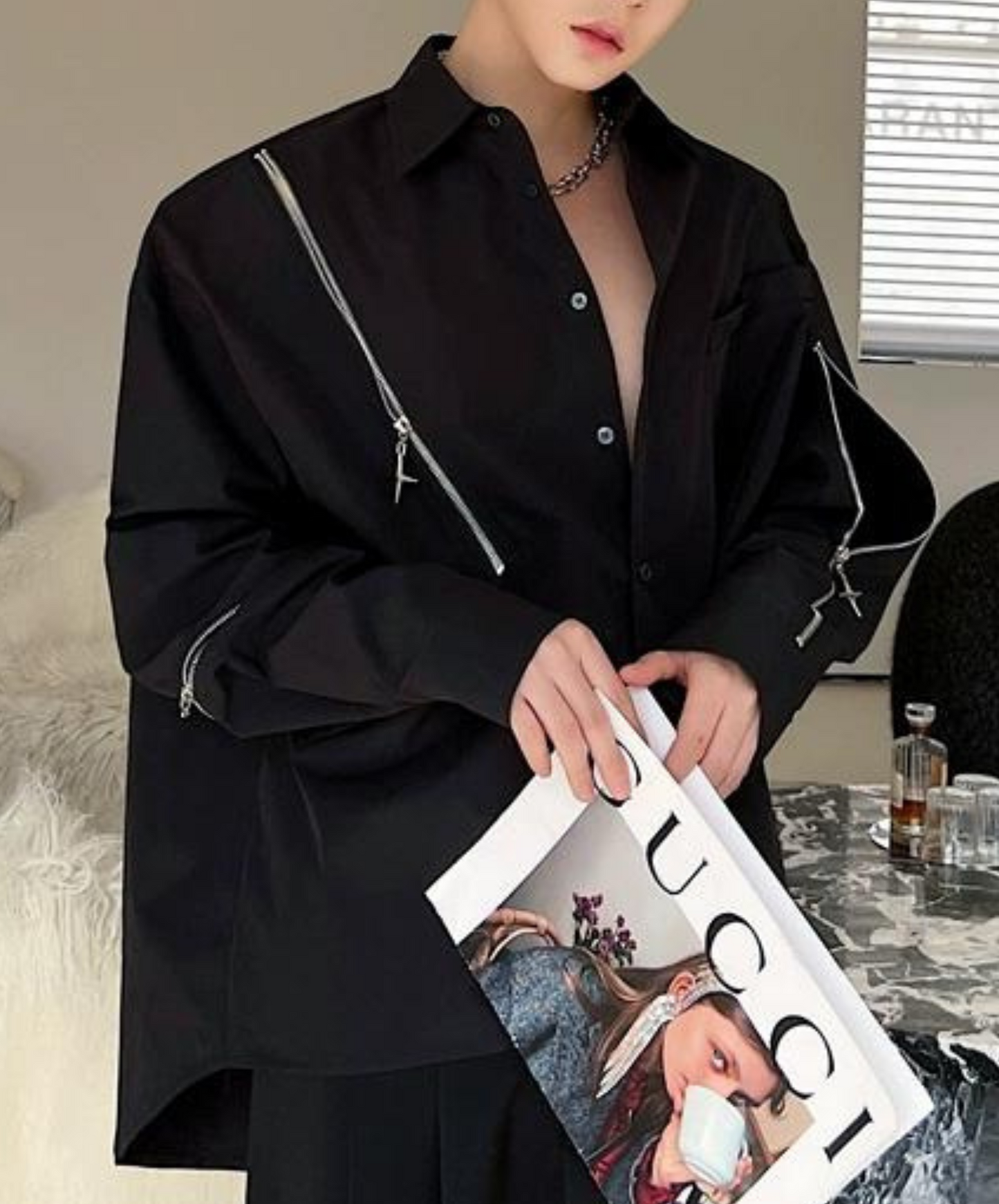 asymmetric irregular zip shirt EN1000