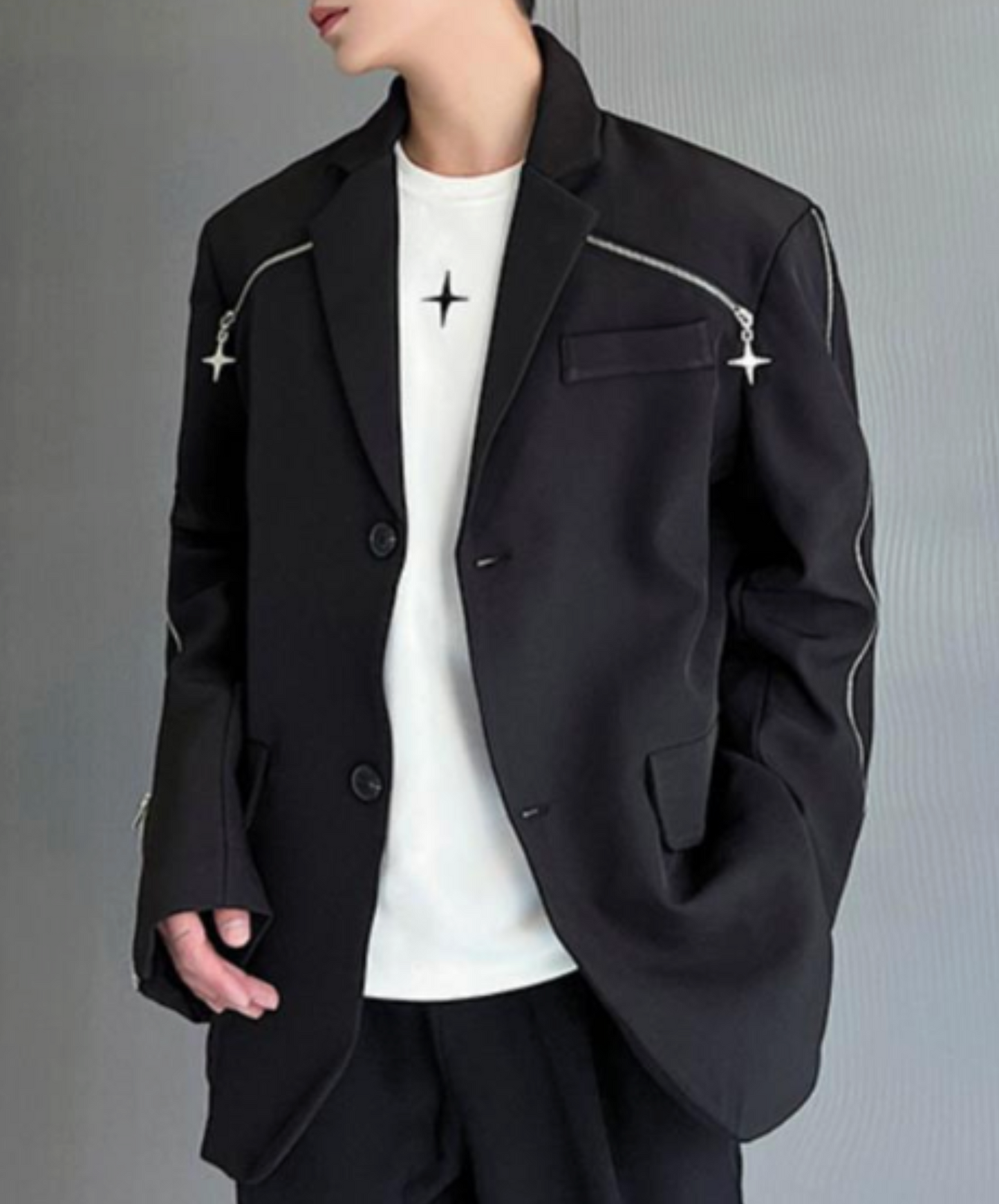 zipper line with cross charm jacket EN2404