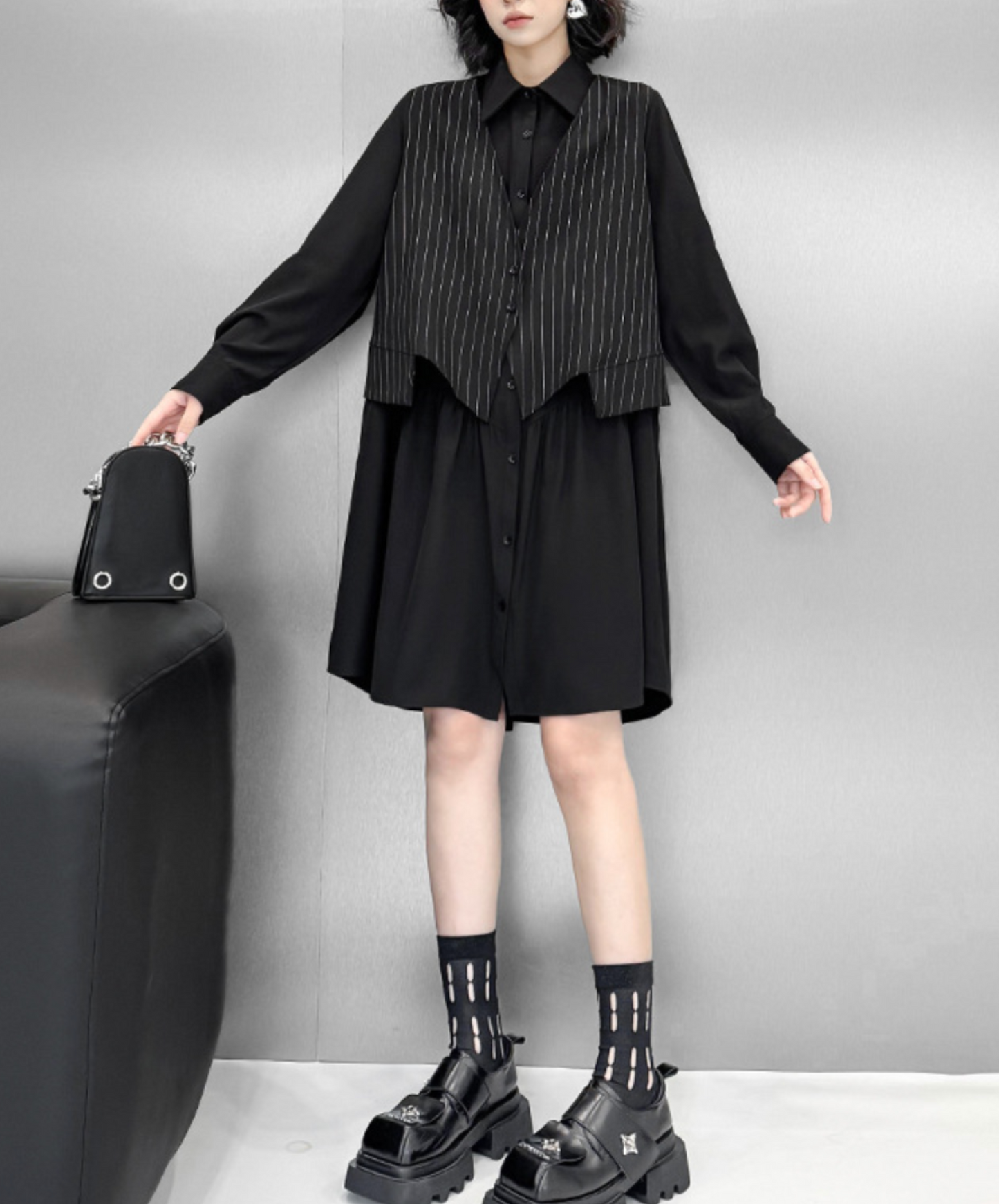 fake layered stripes long shirt EN2329
