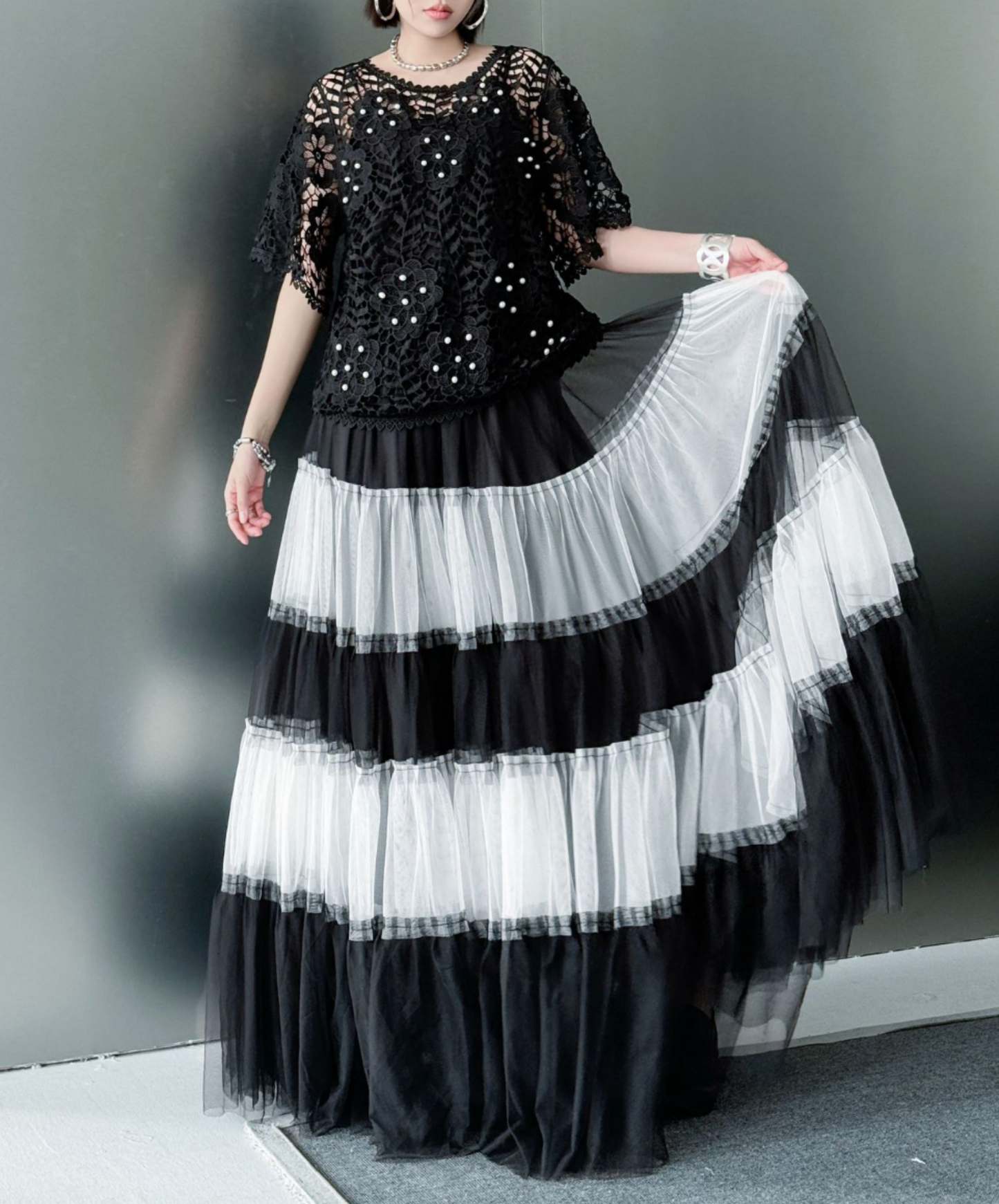 monotone border tulle skirt EN2282