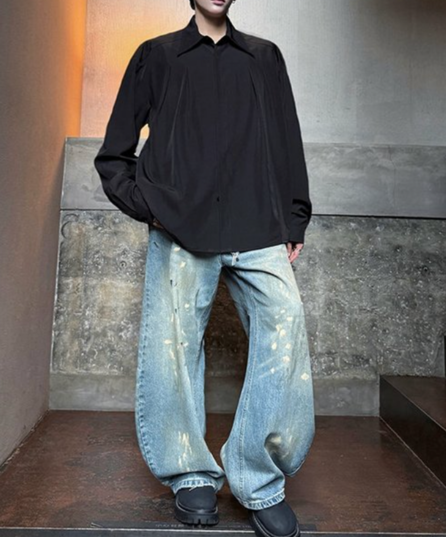retro pleated drape shirt EN2310