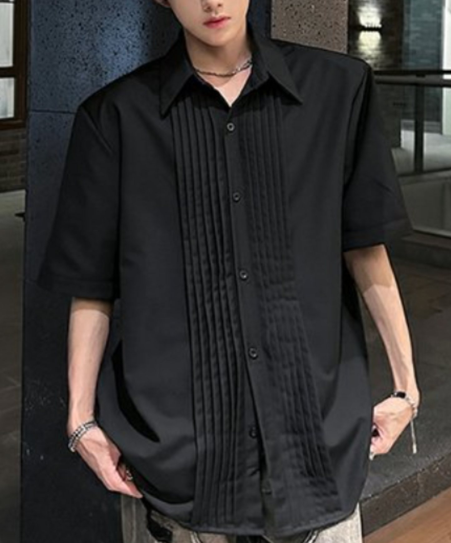 dark luxury pleated front design shirt EN2112