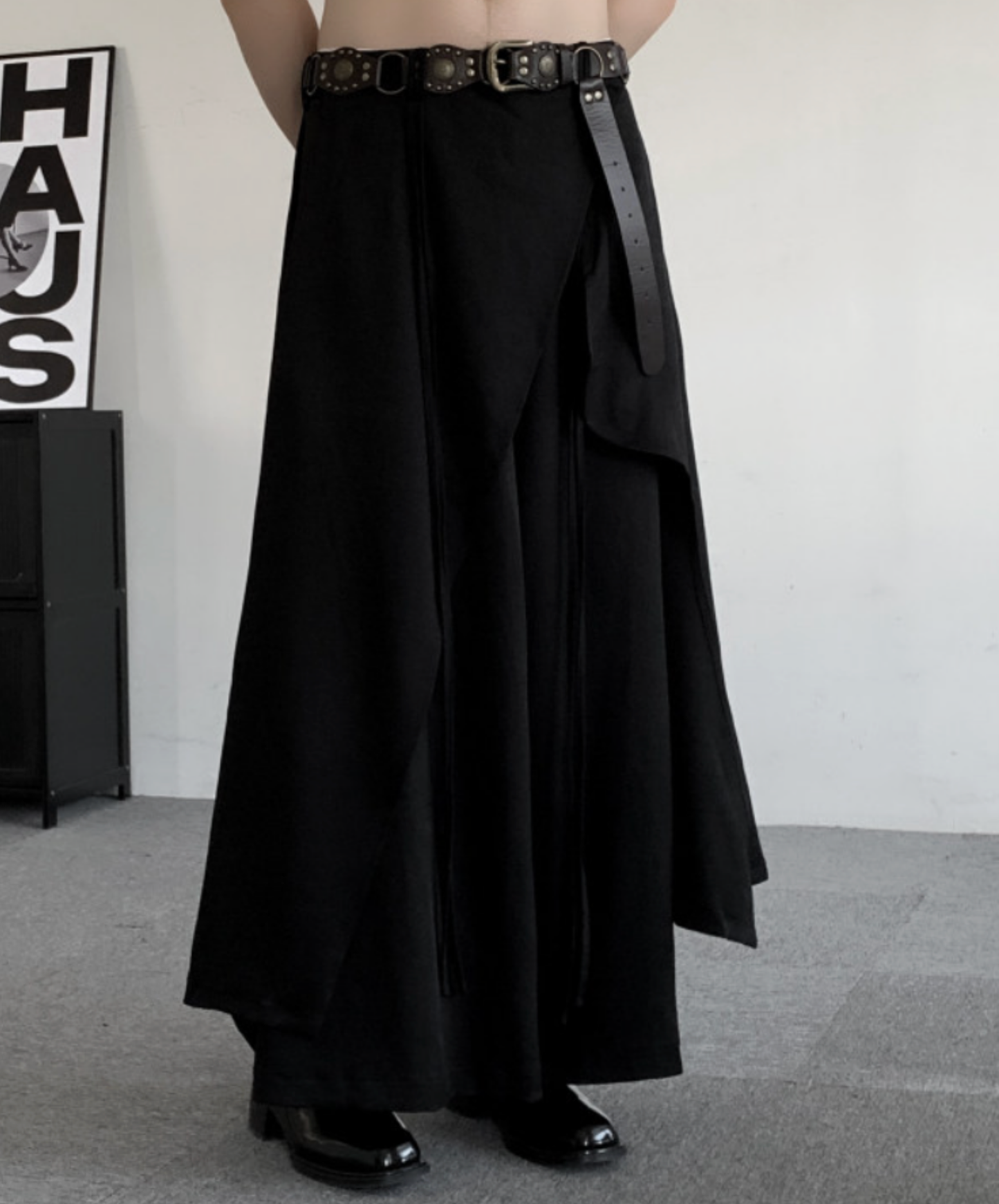 dark chinese style irregular design pants EN2663