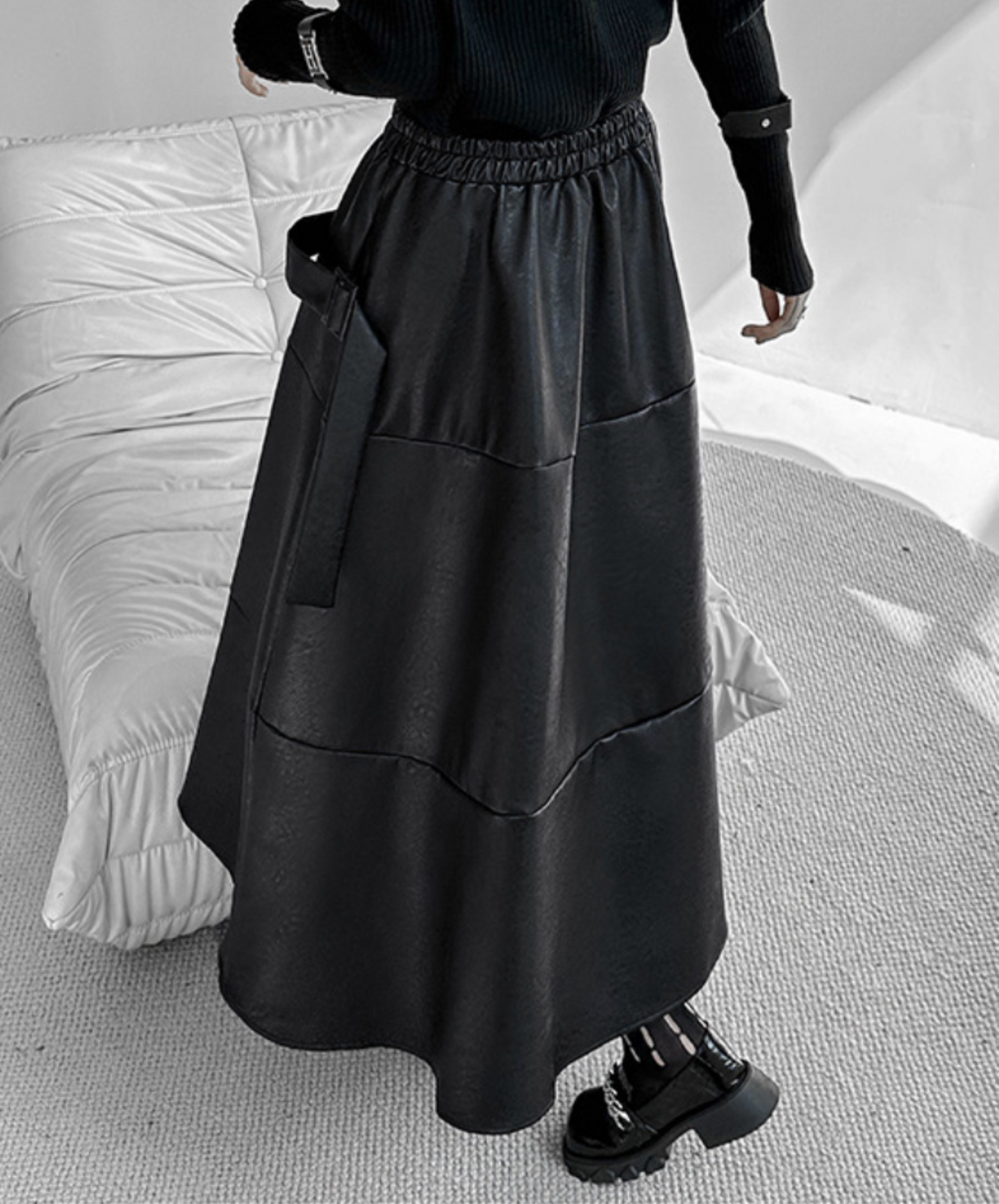 retro design hard pu leather skirt EN2342
