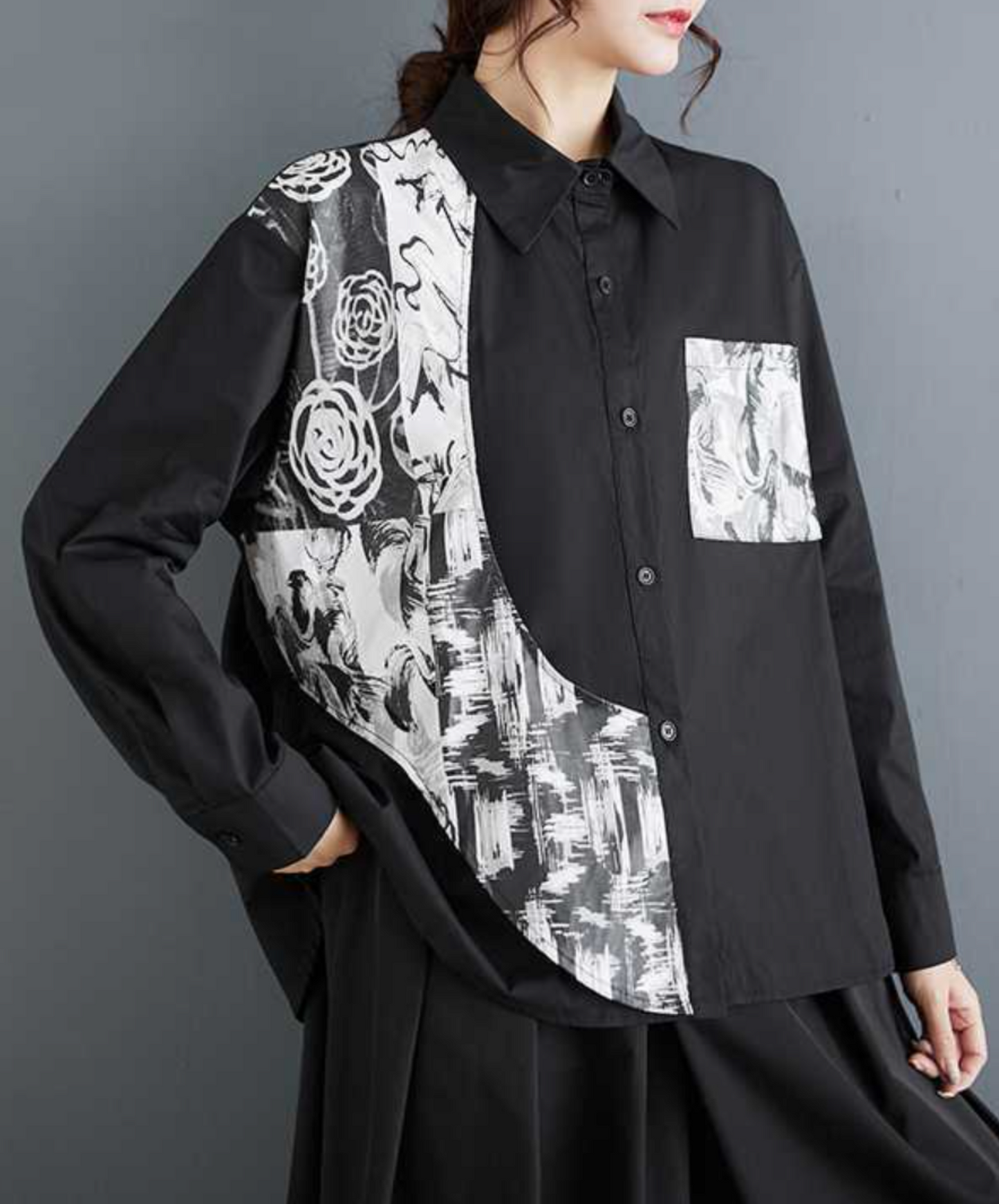 asymmetric splicing design shirt EN1652