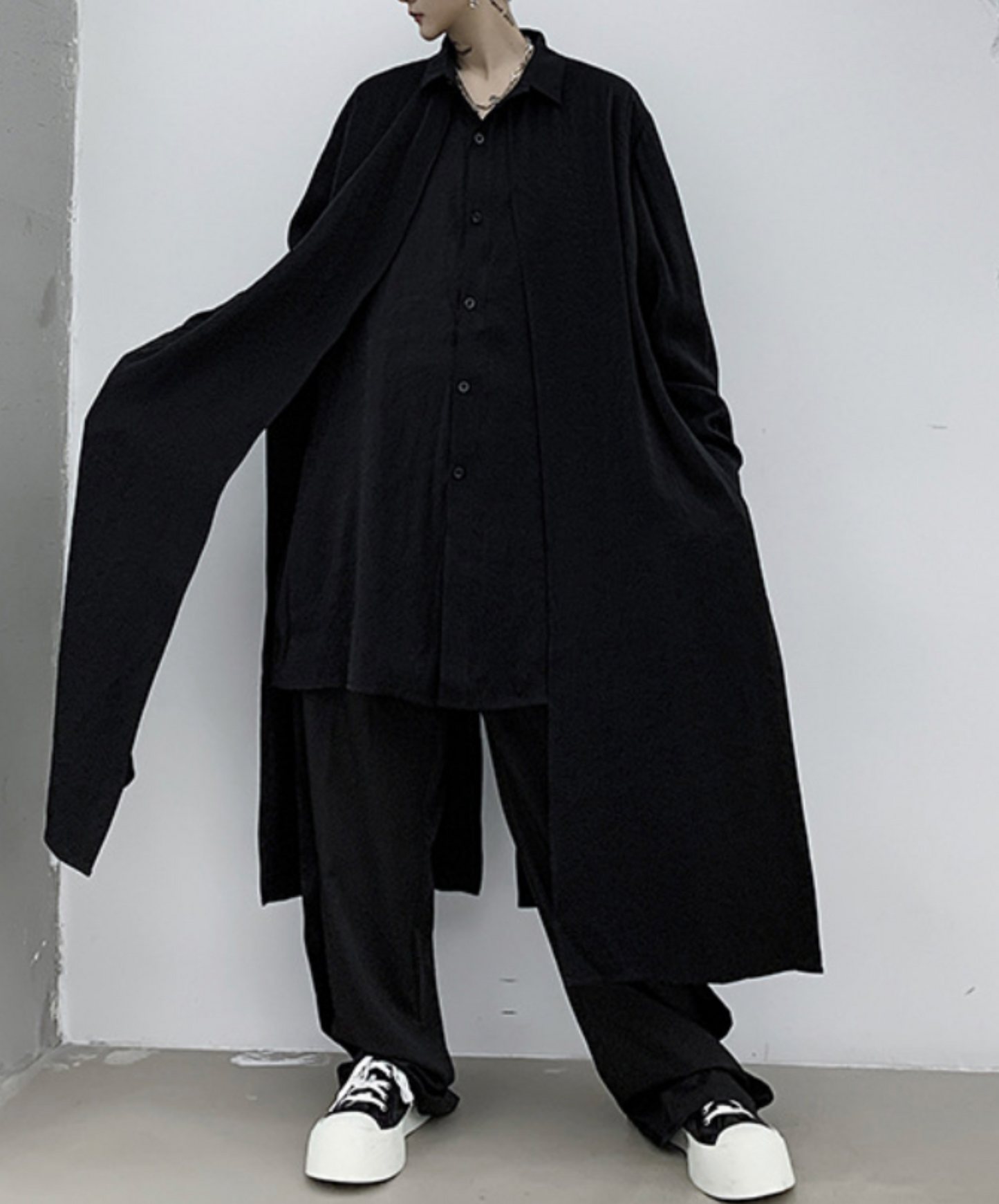 dark layered cloak drape long shirt EN2139