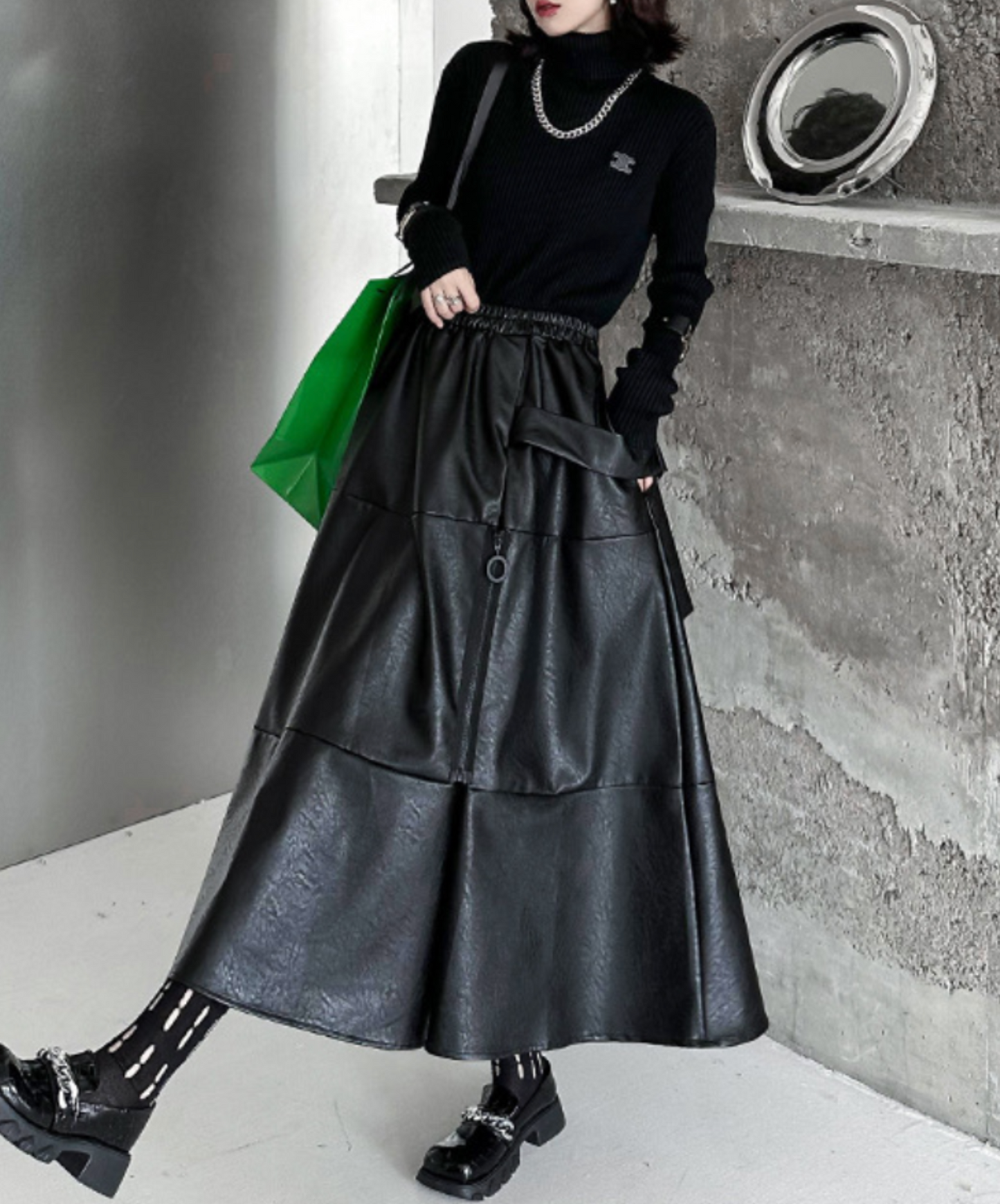 retro design hard pu leather skirt EN2342