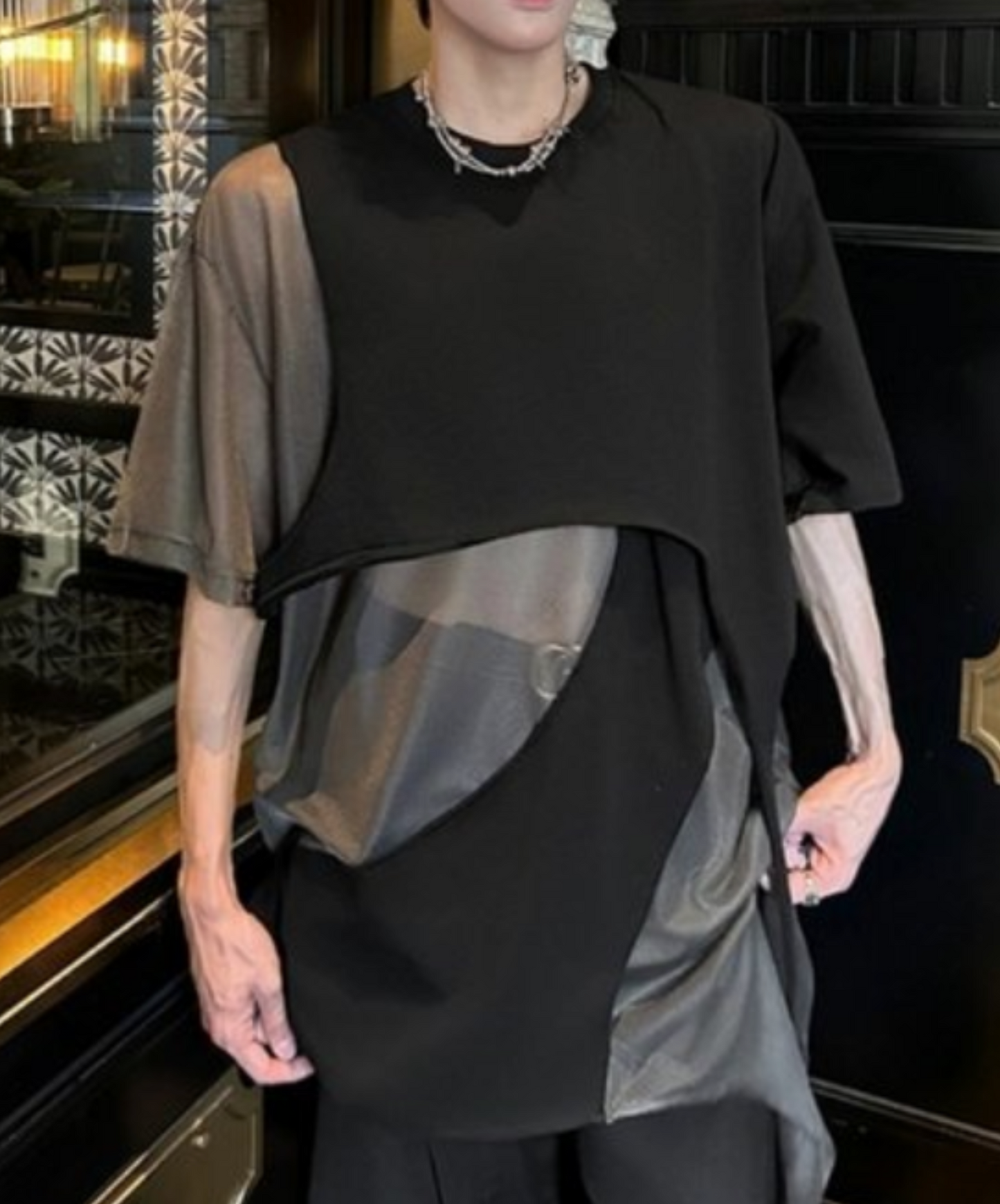 mixed material loose patchwork t-shirt EN2263