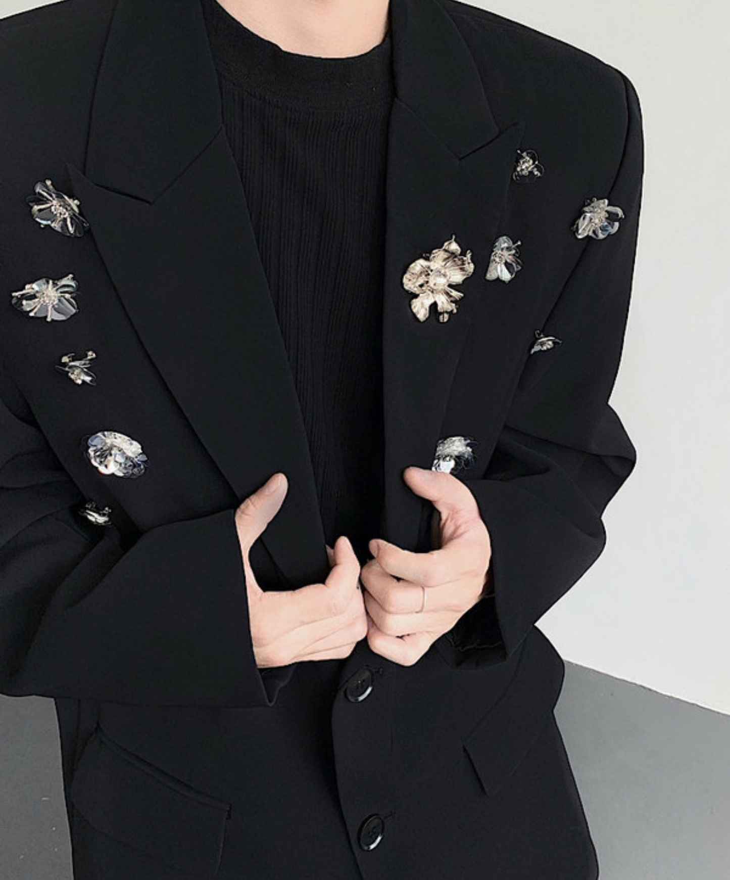 silver rose decoration jacket EN2387