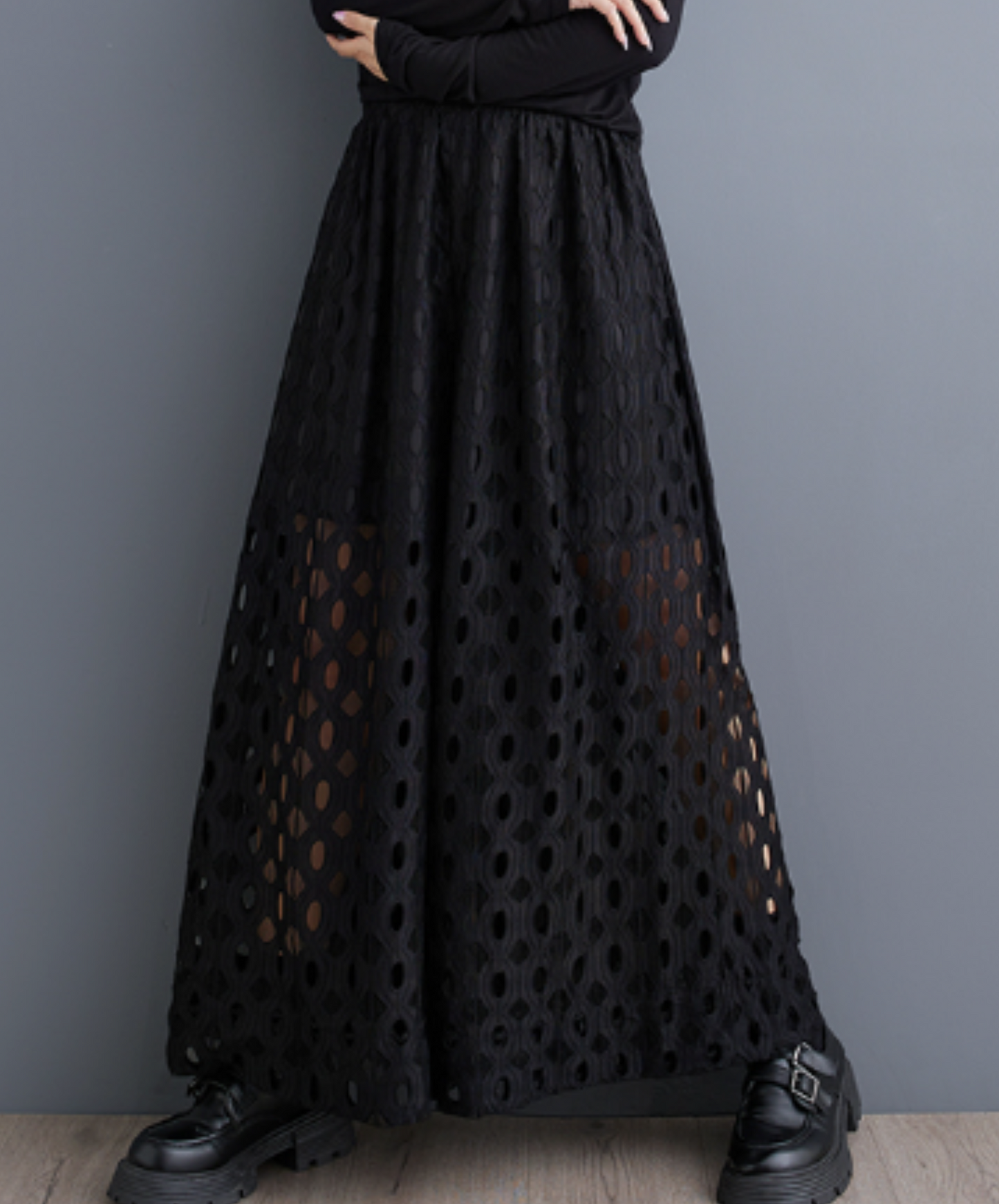 dark solid lace wide leg hakama pants EN2180