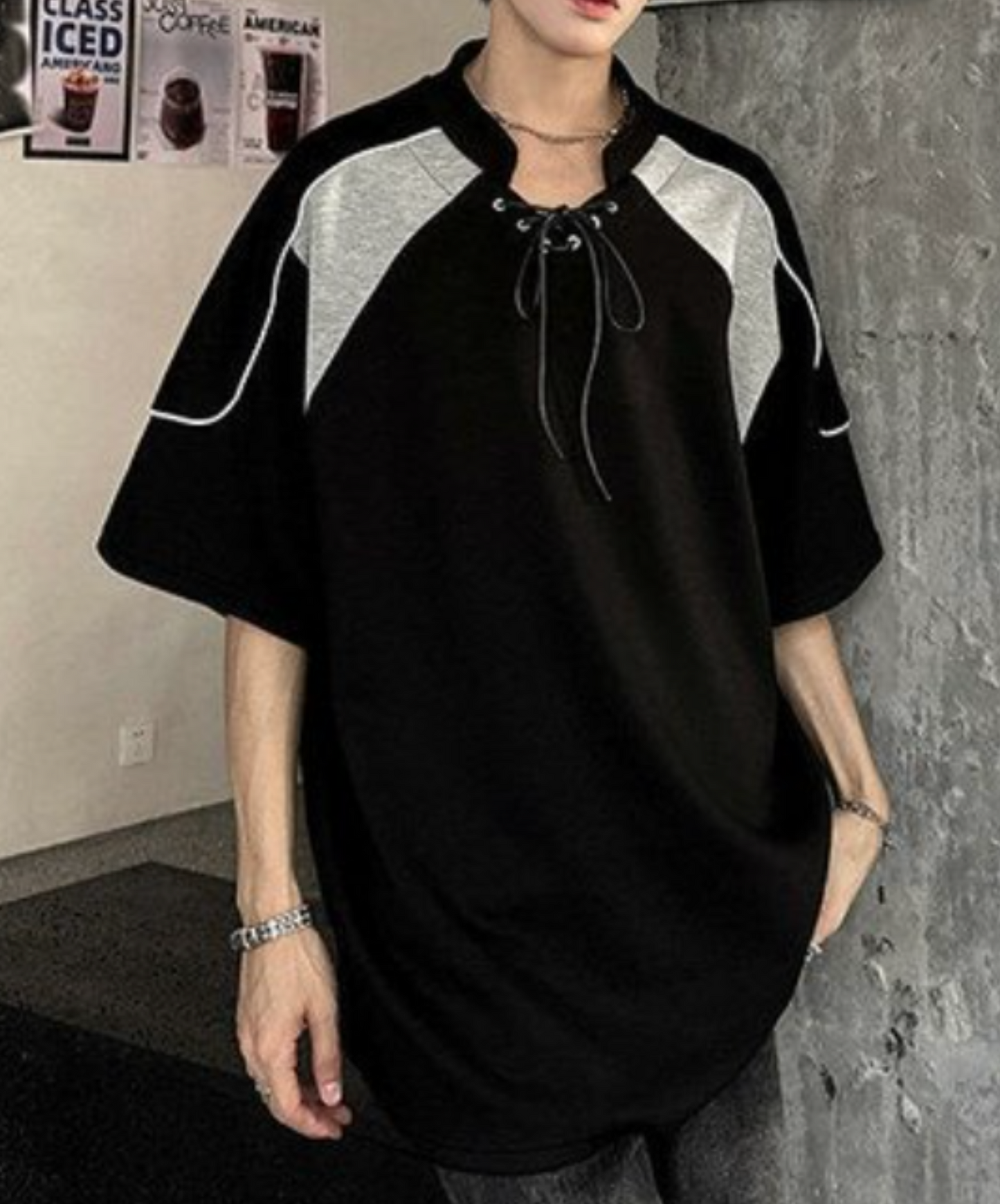contrast stitched drawstring t-shirt EN2203