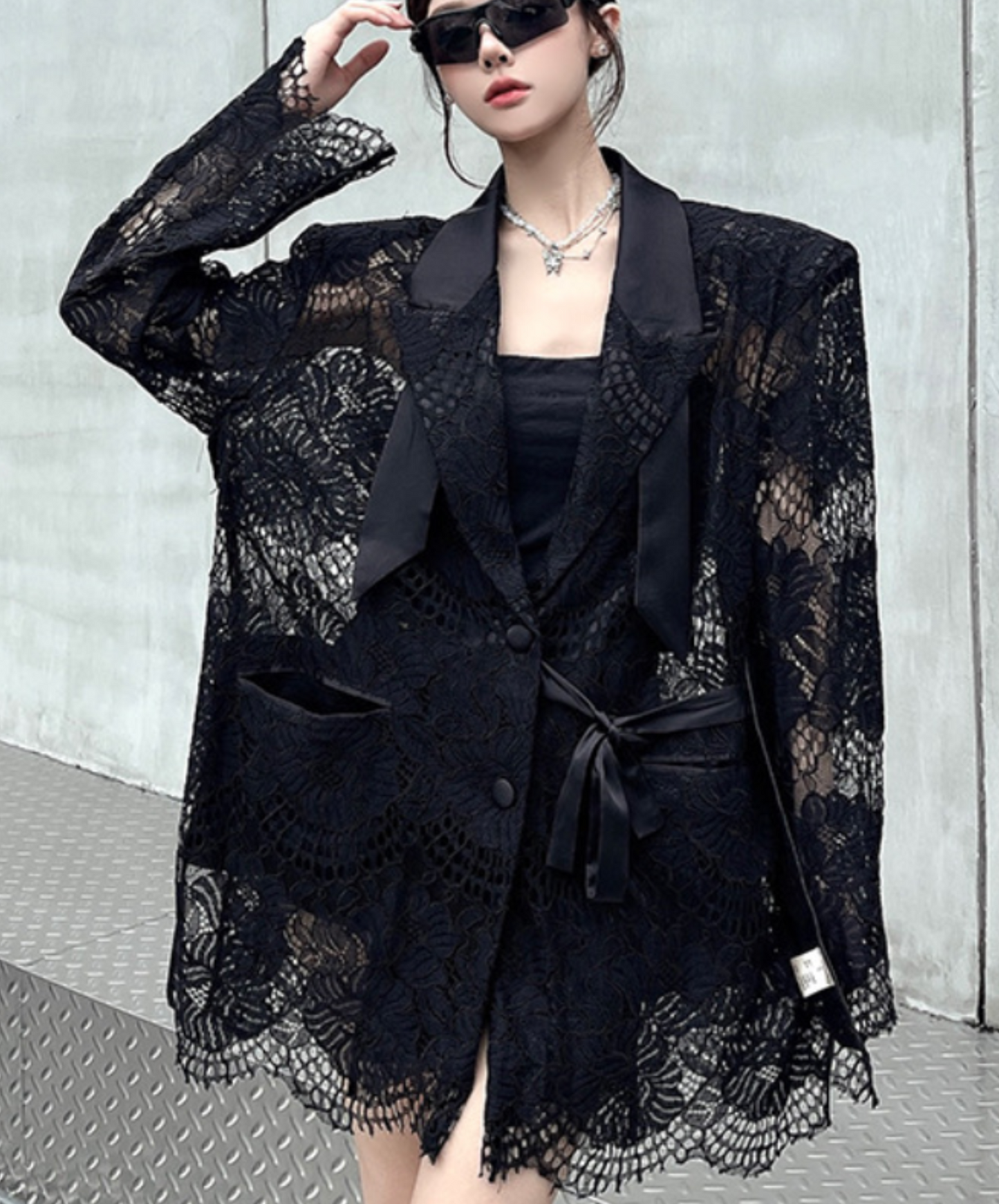 lace splicing ribbon jacket EN2328
