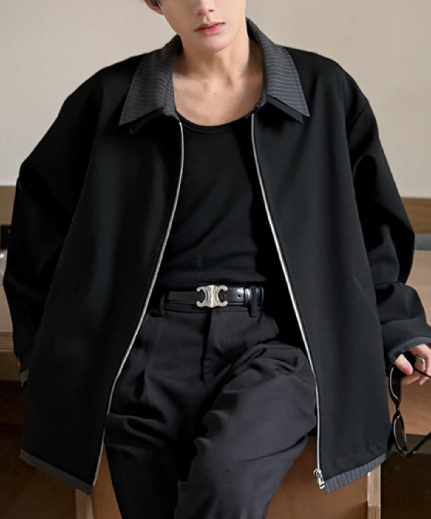 stitched contrast double collar jacket EN2015