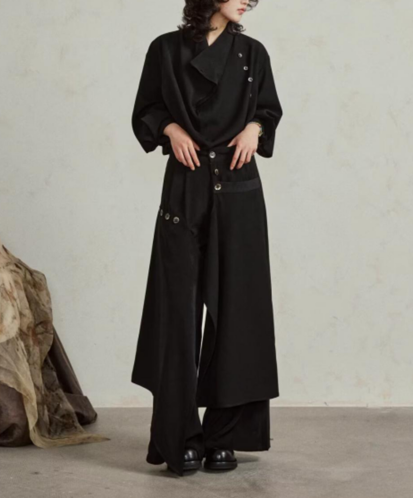 dark layered wide pants EN1866
