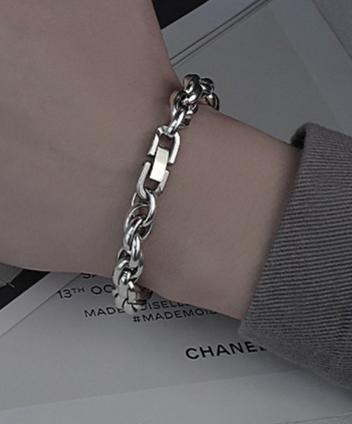 wave line silver chain bracelet EN2063