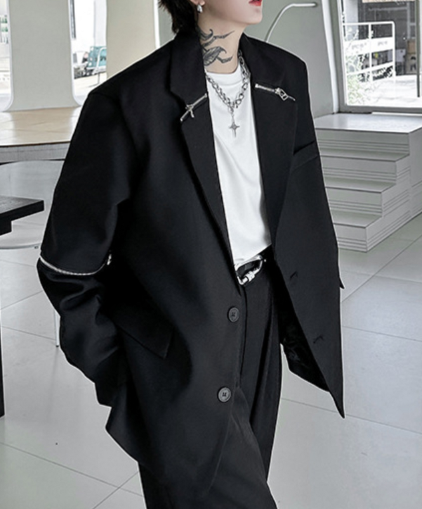 dark metal zipper decoration jacket EN1481