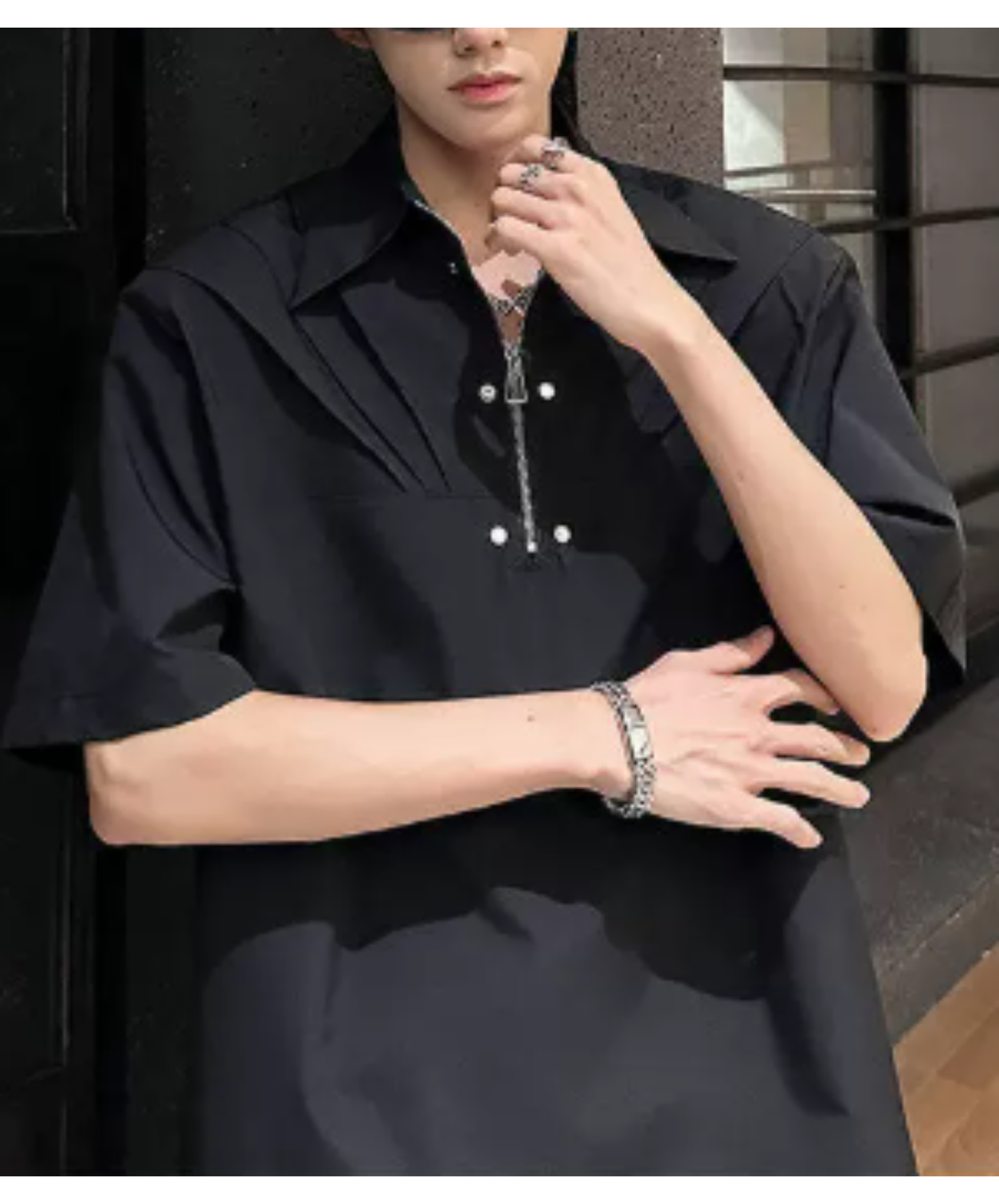 tuck shoulder metal zipper shirt EN2927