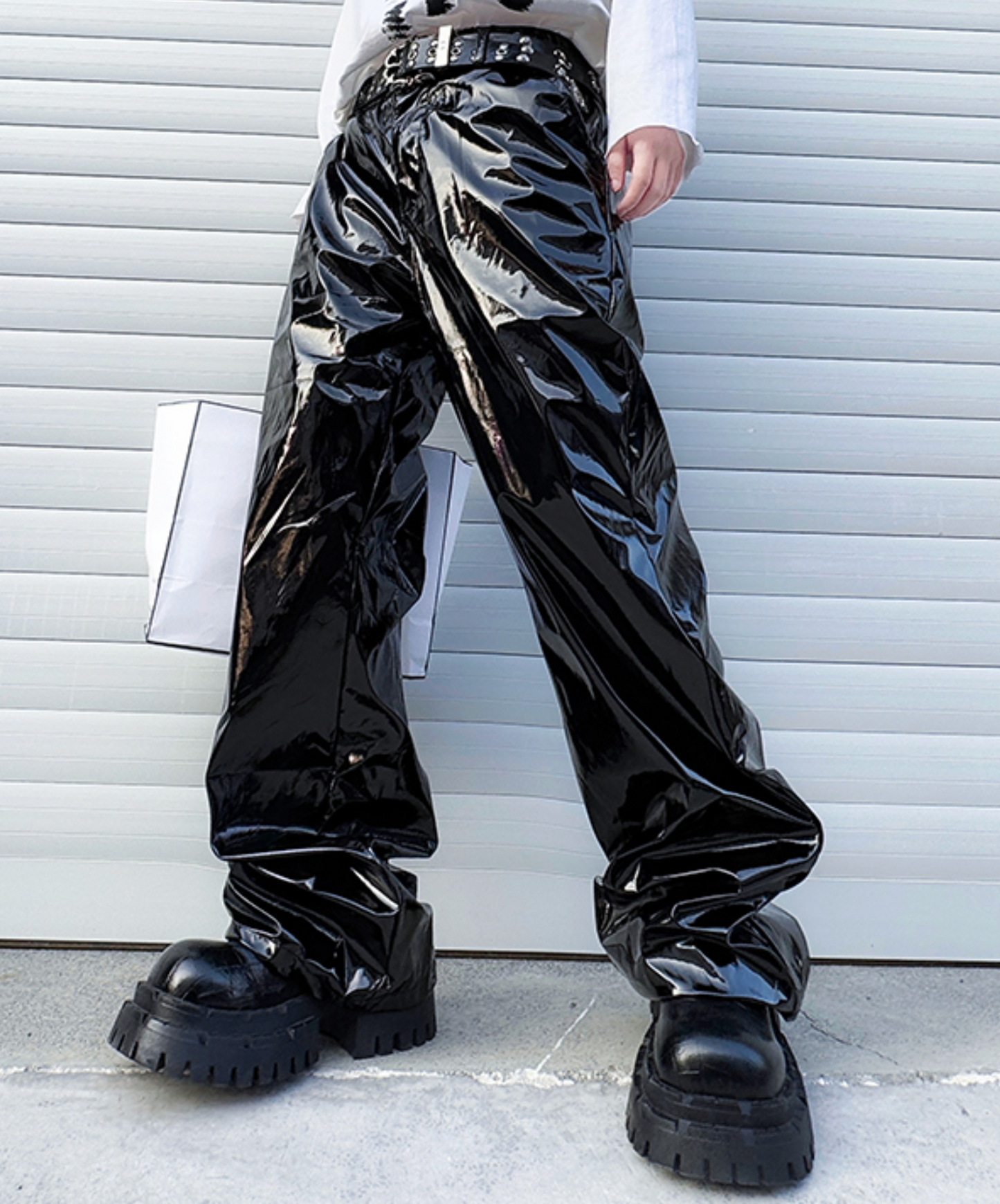 pu glossy casual pants EN2502